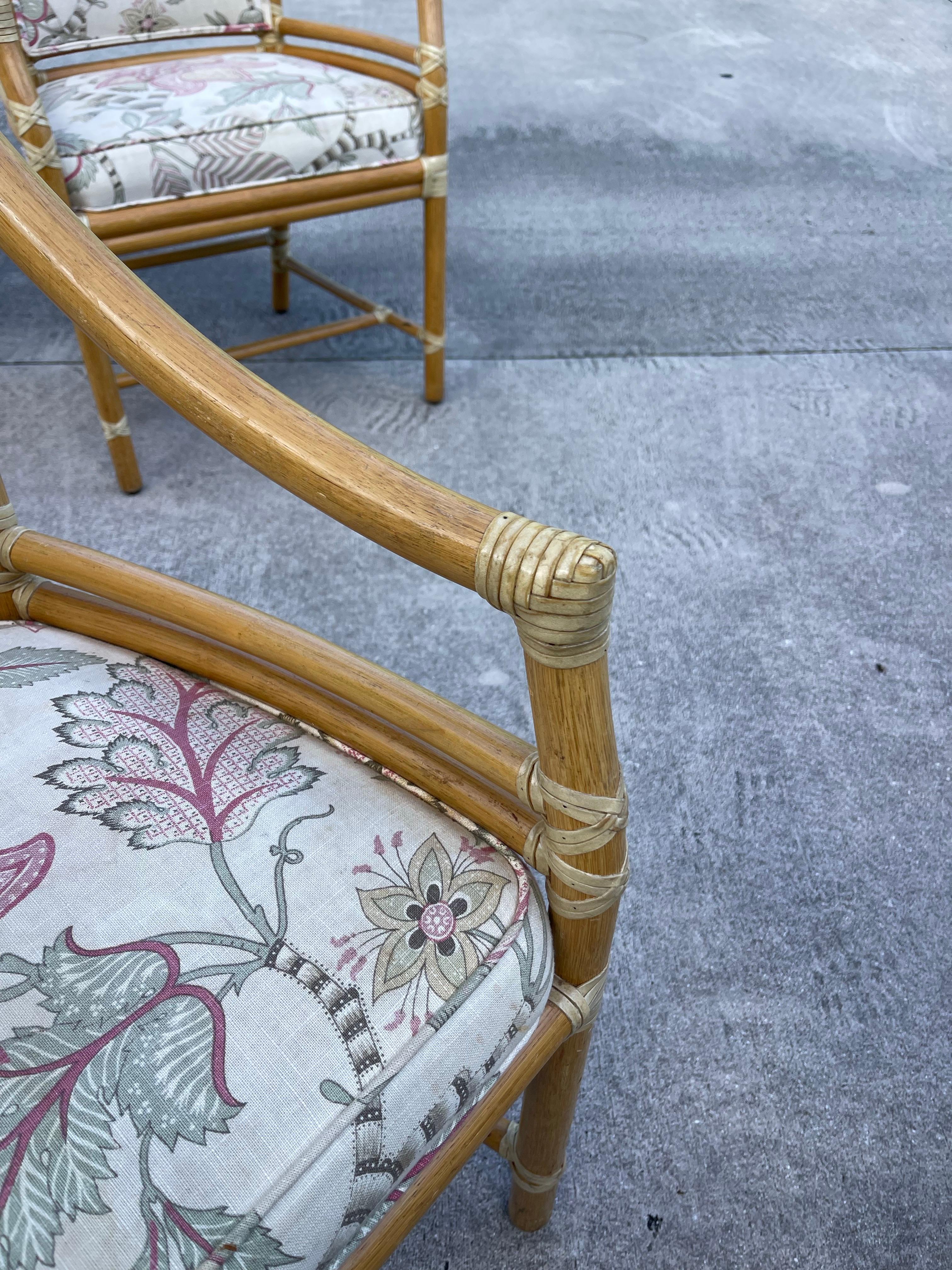 McGuire San Francisco Rattan Target Back Armchair Dining Chairs, Set of 4 For Sale 6