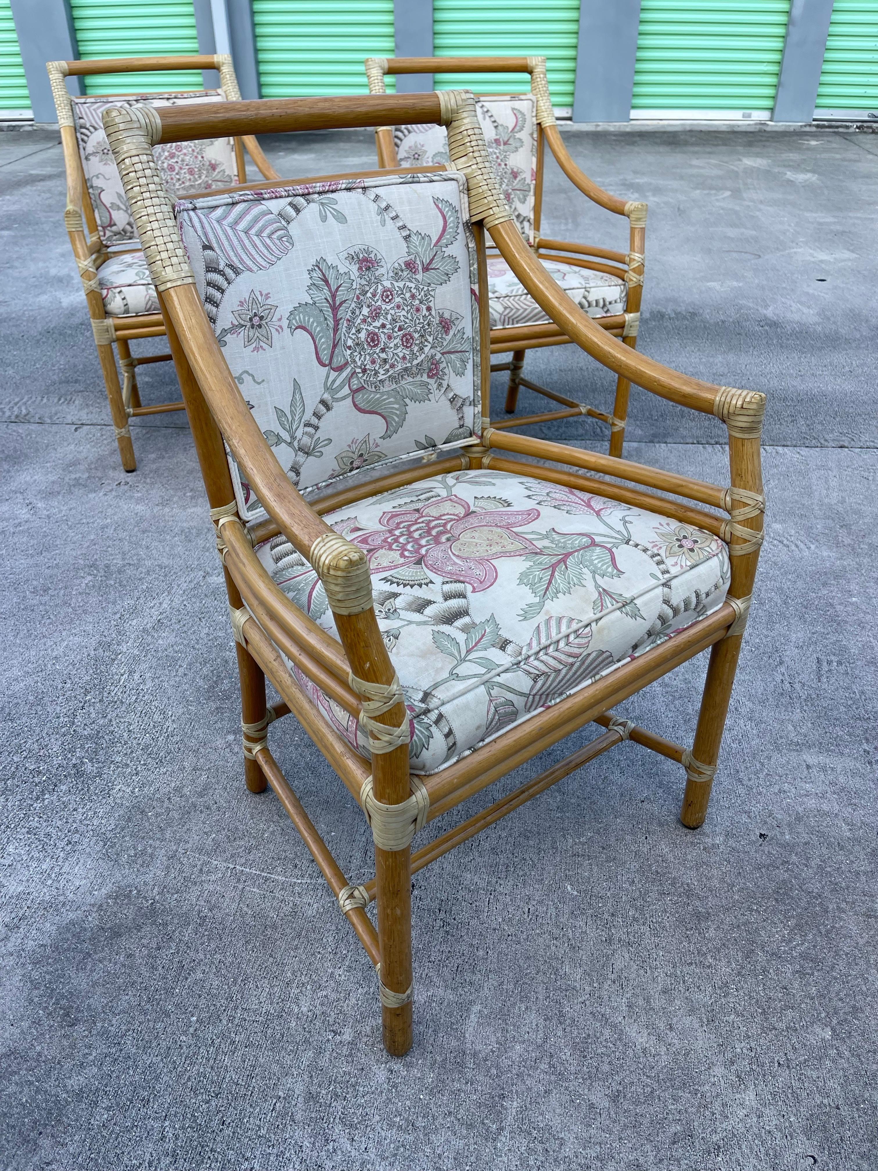 McGuire San Francisco Rattan Target Back Armchair Dining Chairs, Set of 4 For Sale 9