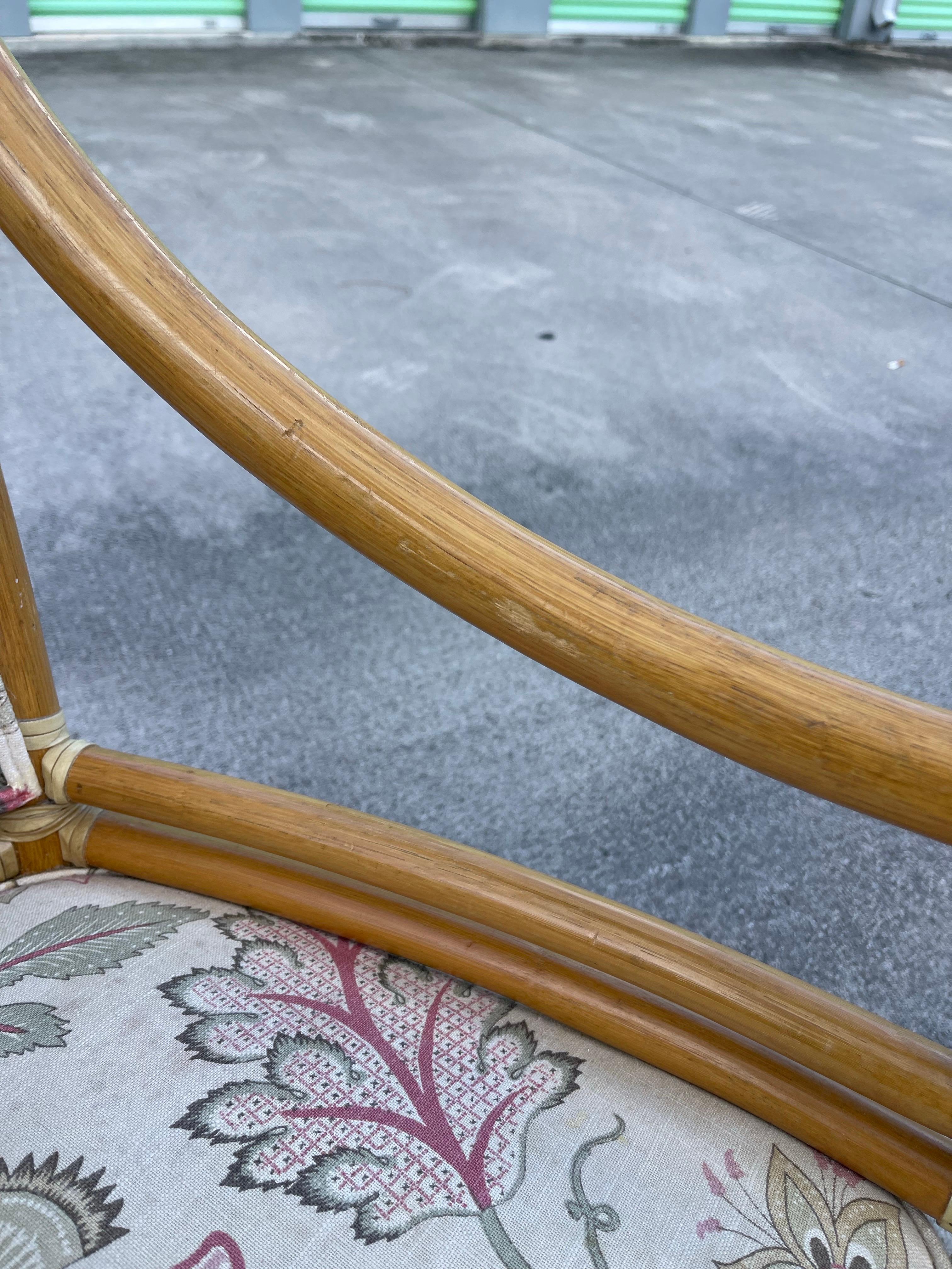 McGuire San Francisco Rattan Target Back Armchair Dining Chairs, Set of 4 In Fair Condition For Sale In Jensen Beach, FL