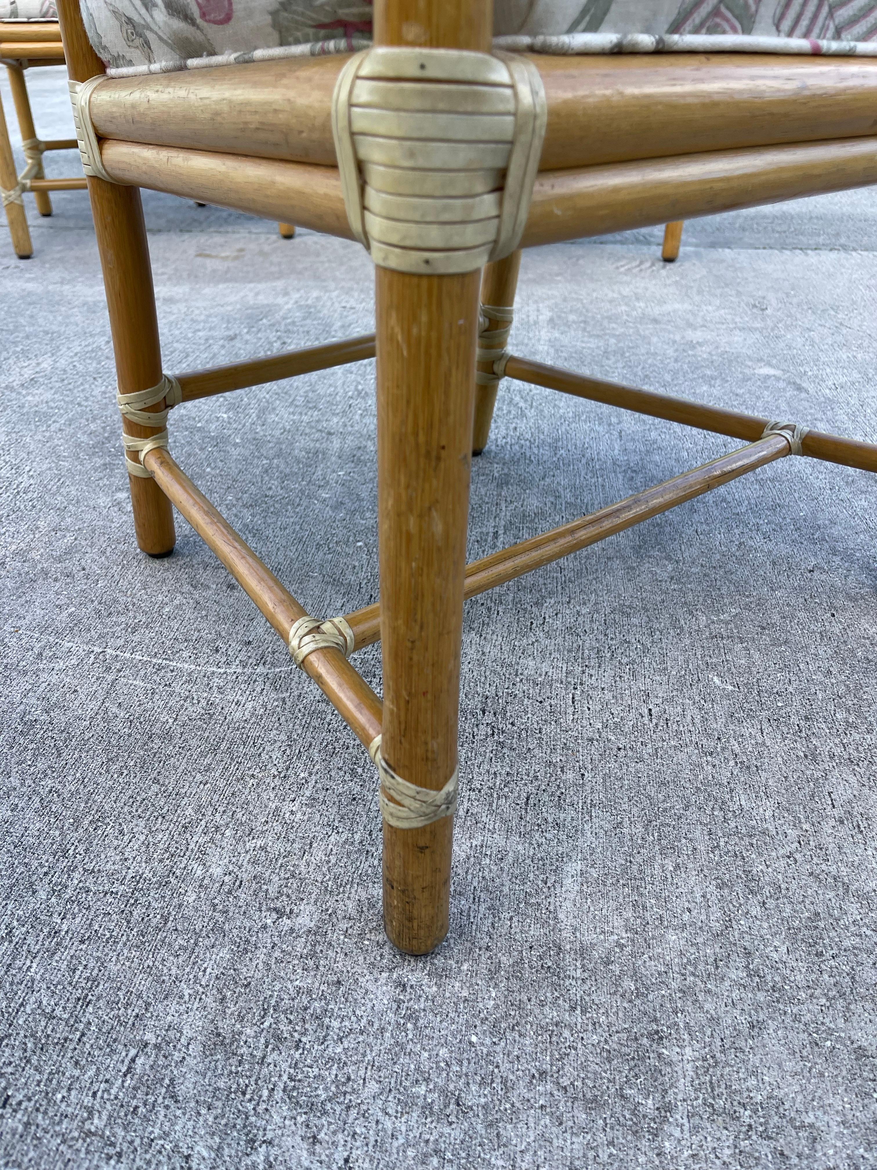 McGuire San Francisco Rattan Target Back Armchair Dining Chairs, Set of 4 For Sale 1