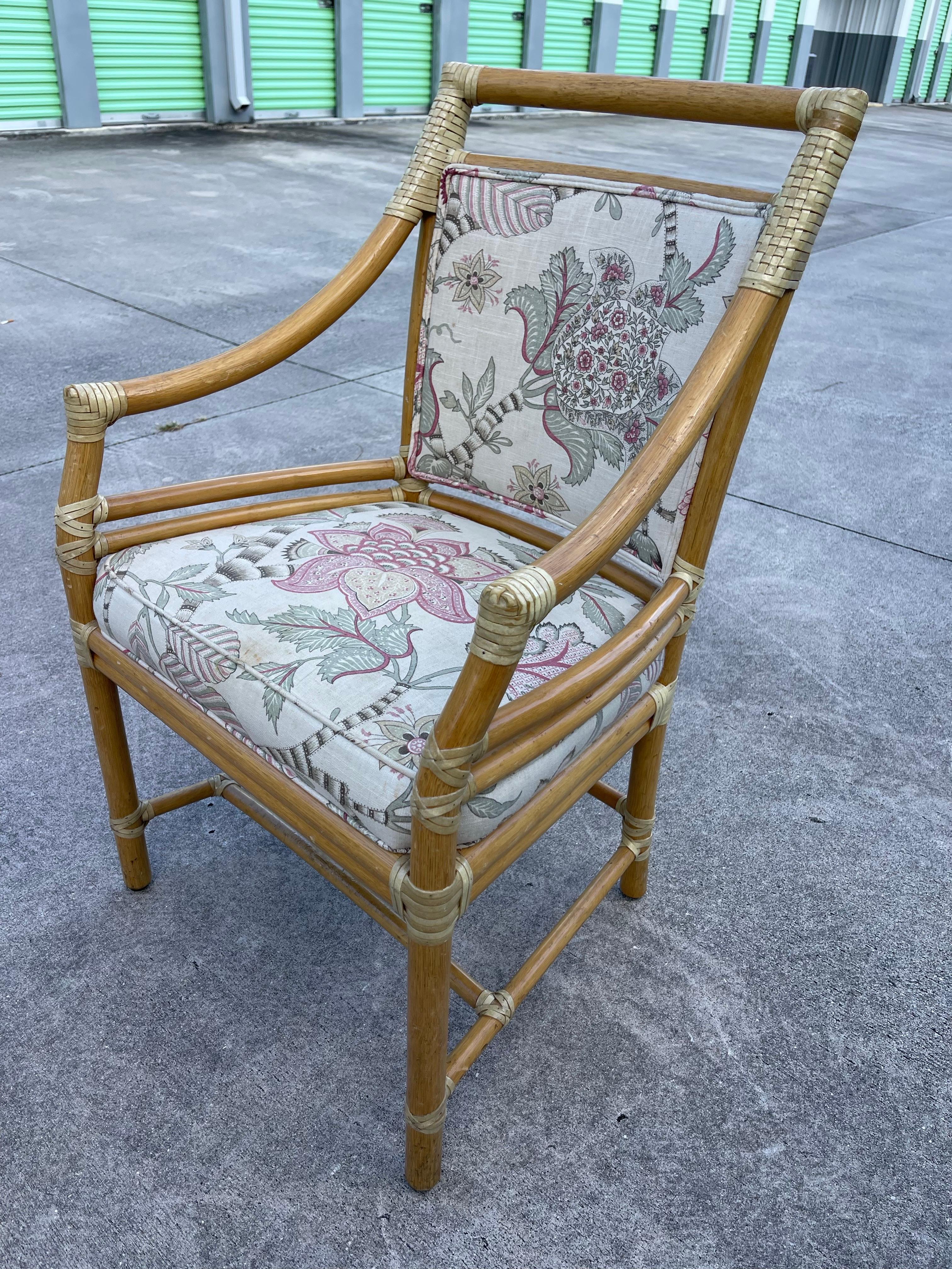 McGuire San Francisco Rattan Target Back Armchair Dining Chairs, Set of 4 For Sale 5
