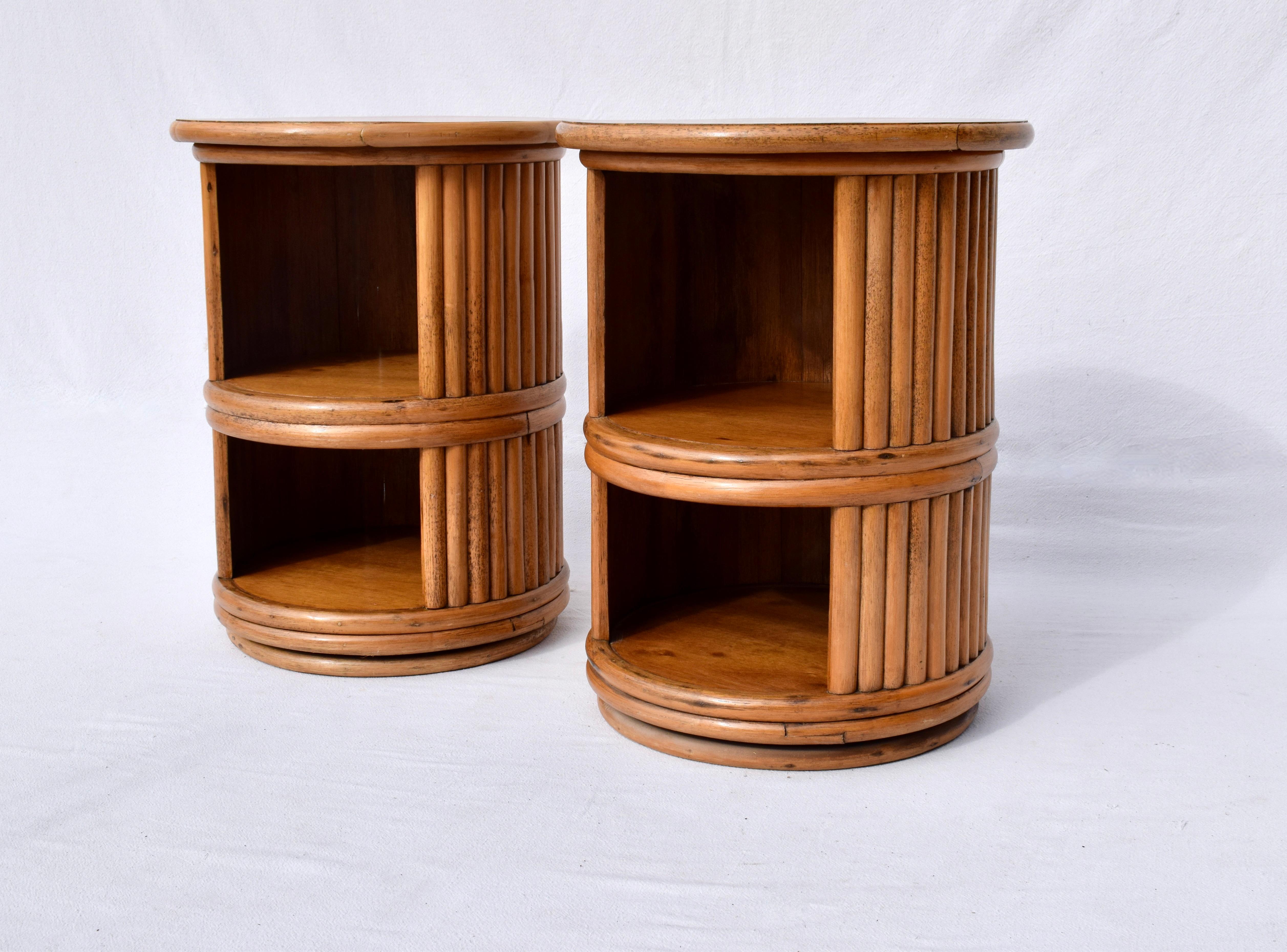 Mid-Century Modern McGuire San Francisco Swivel End Tables, Pair For Sale