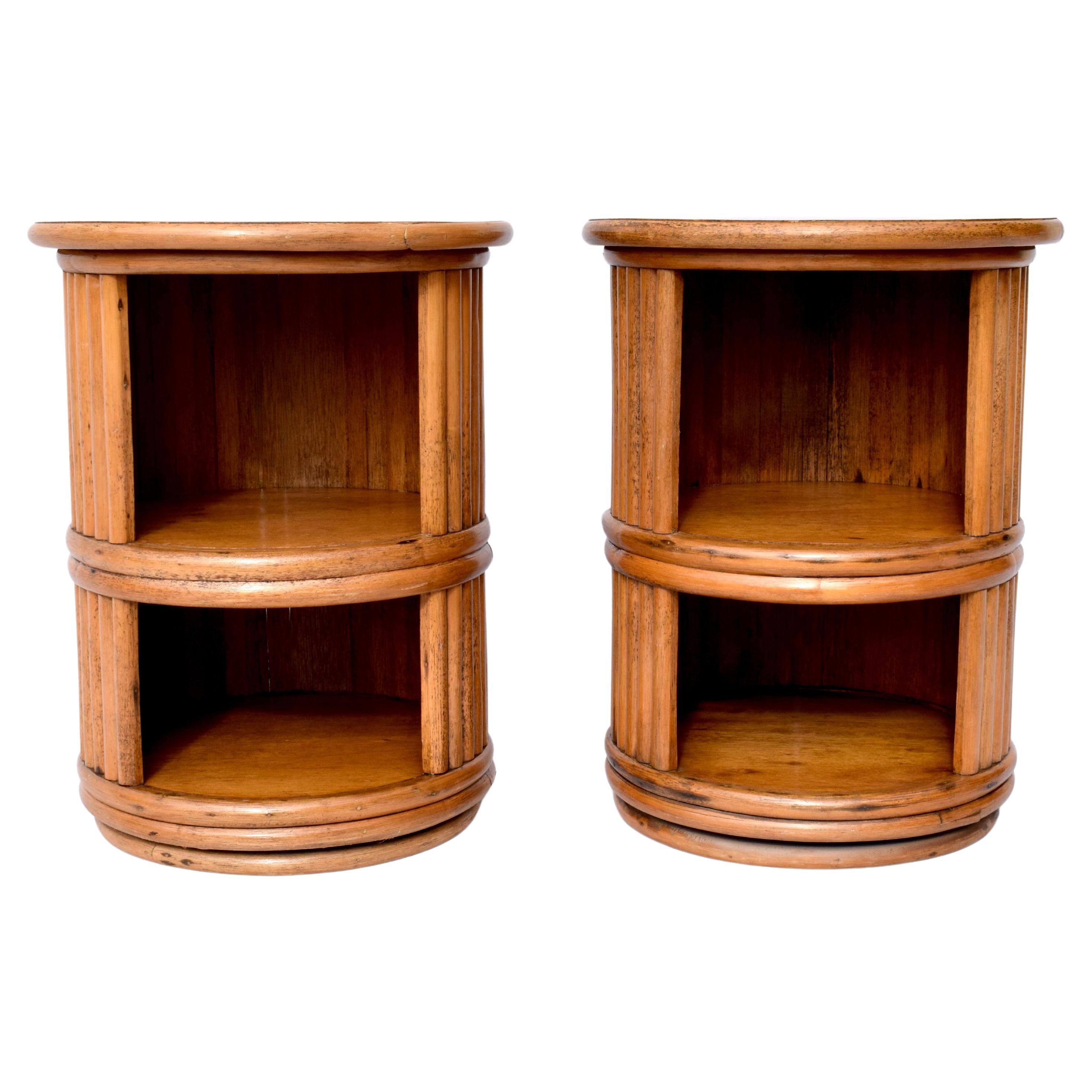 McGuire San Francisco Swivel End Tables, Pair For Sale