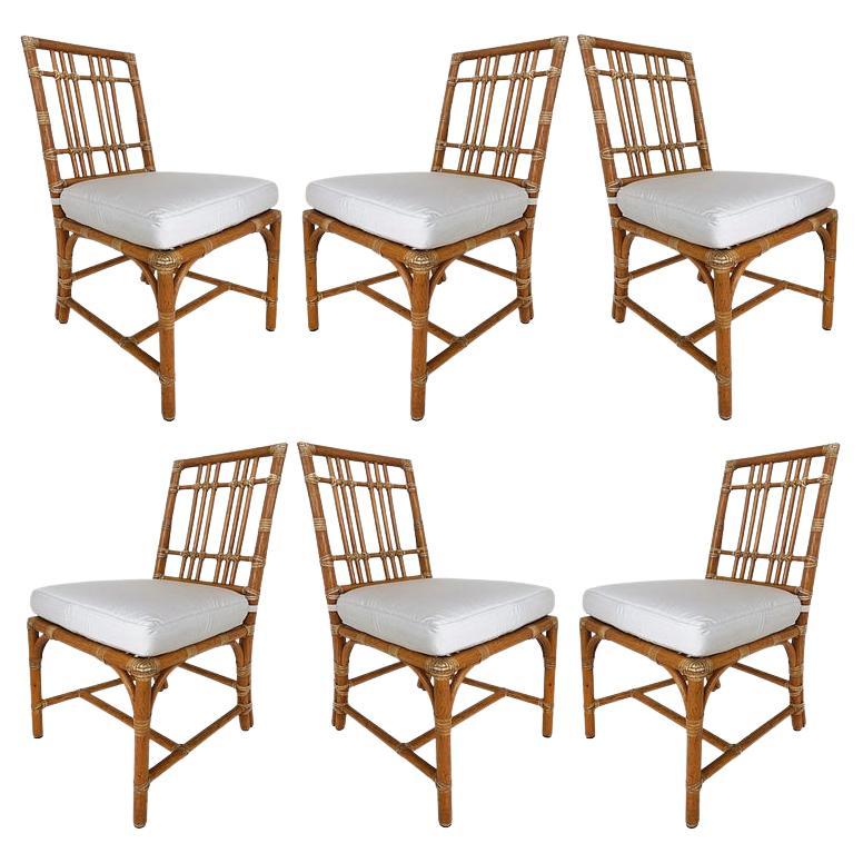 McGuire San Francisco Wood and Rawhide Dining Chairs, Set of Six