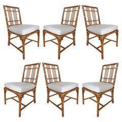 McGuire San Francisco Wood and Rawhide Dining Chairs, Set of Six