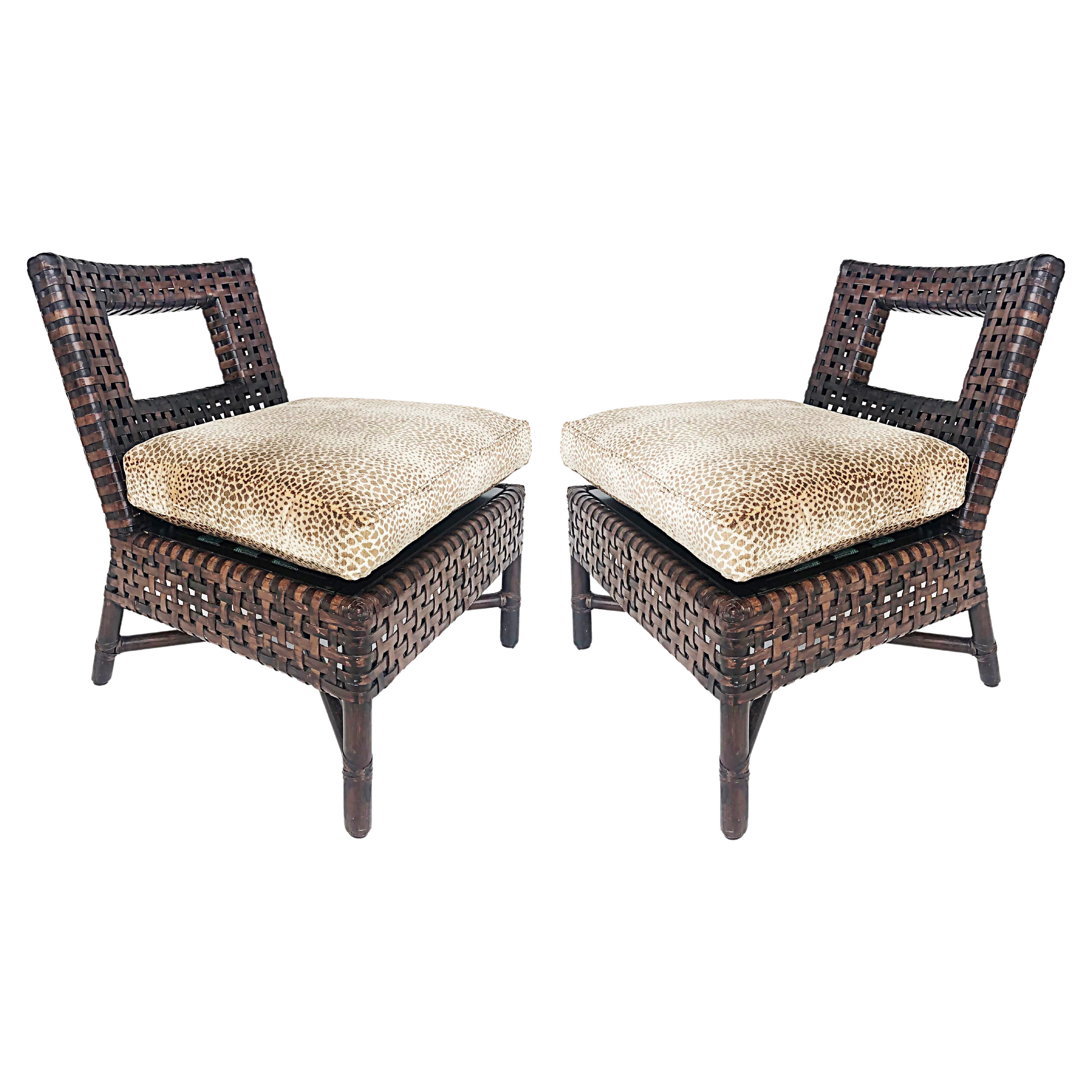 Woven Leather and Carved Wood Slipper Chair at 1stDibs