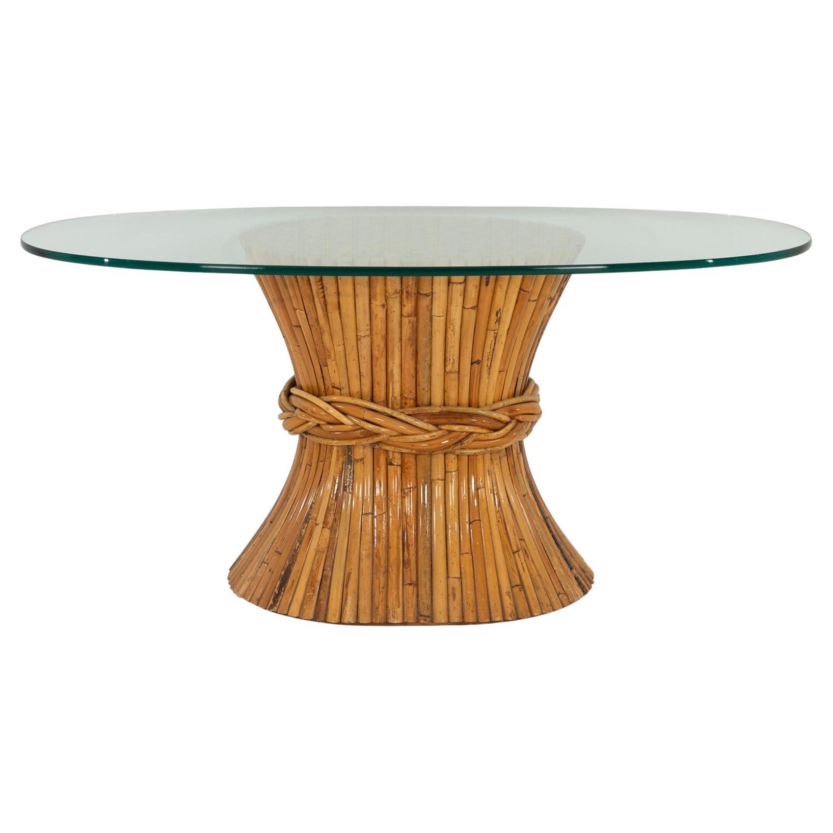 McGuire Sculptural Rattan 
Bamboo "Sheaf of Wheat" Oval Console Table For Sale