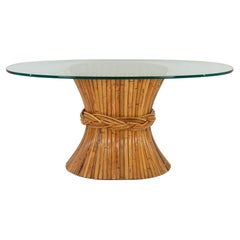 McGuire Sculptural Rattan & Bamboo "Sheaf of Wheat" Oval Console Table