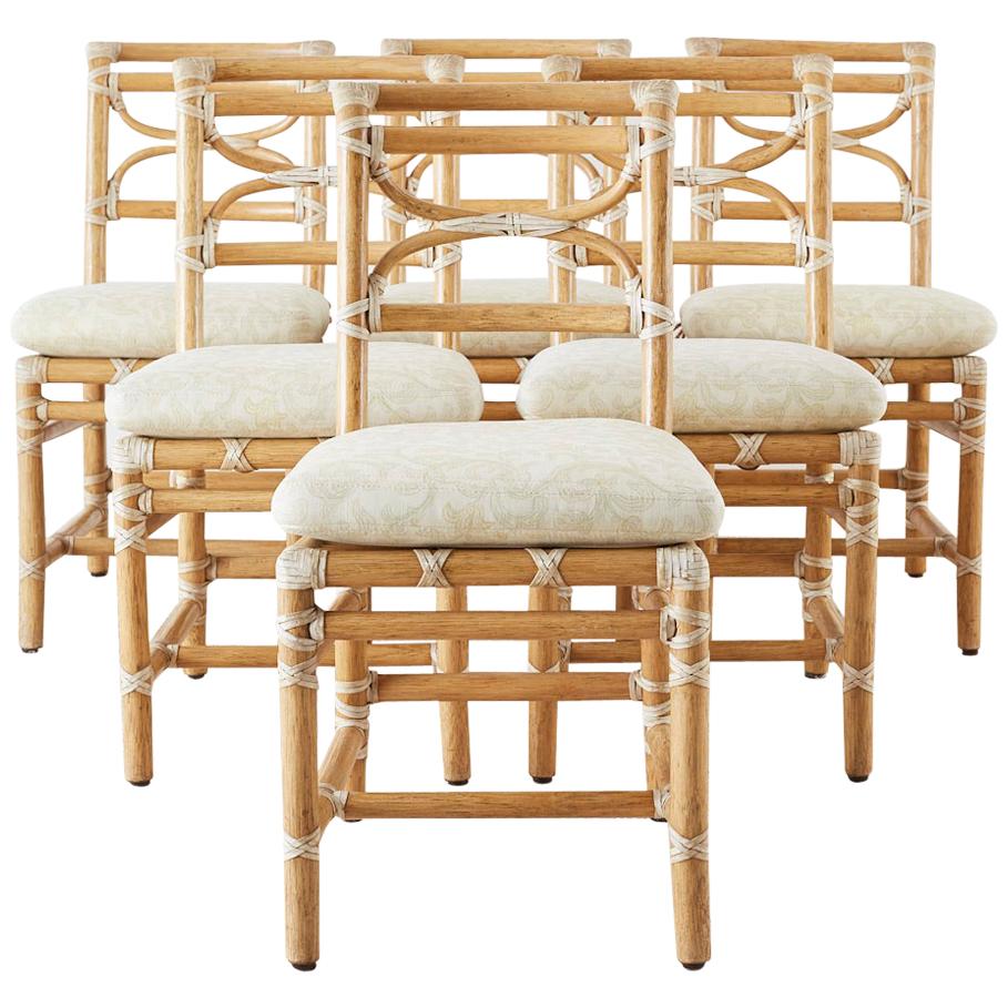 McGuire Set of Six Organic Modern Rattan Dining Chairs