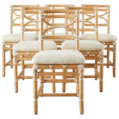 McGuire Set of Six Organic Modern Rattan Dining Chairs