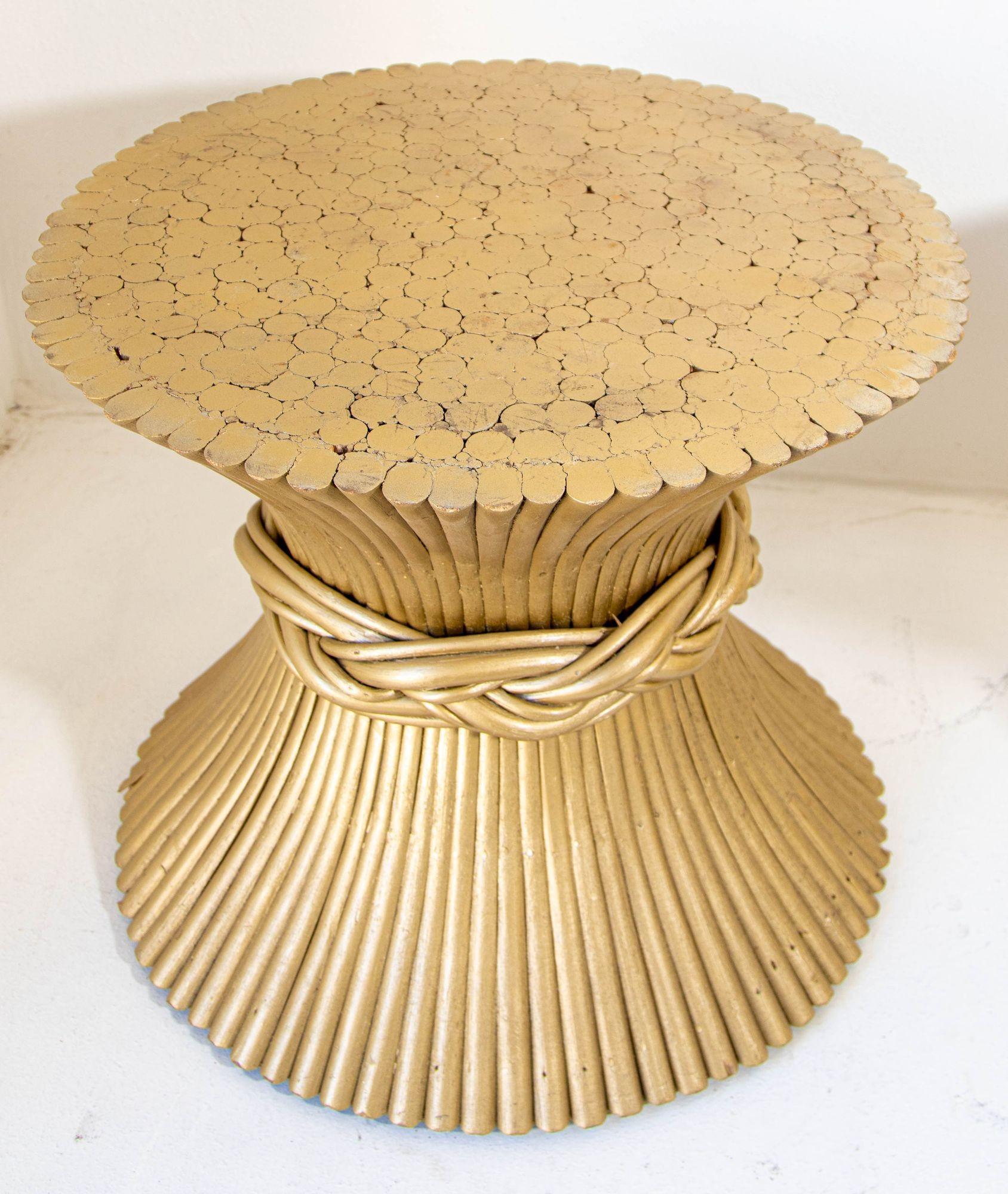 Mcguire Sheaf of Wheat Bamboo Round Side End Coffee Tables a Pair 1970s For Sale 2