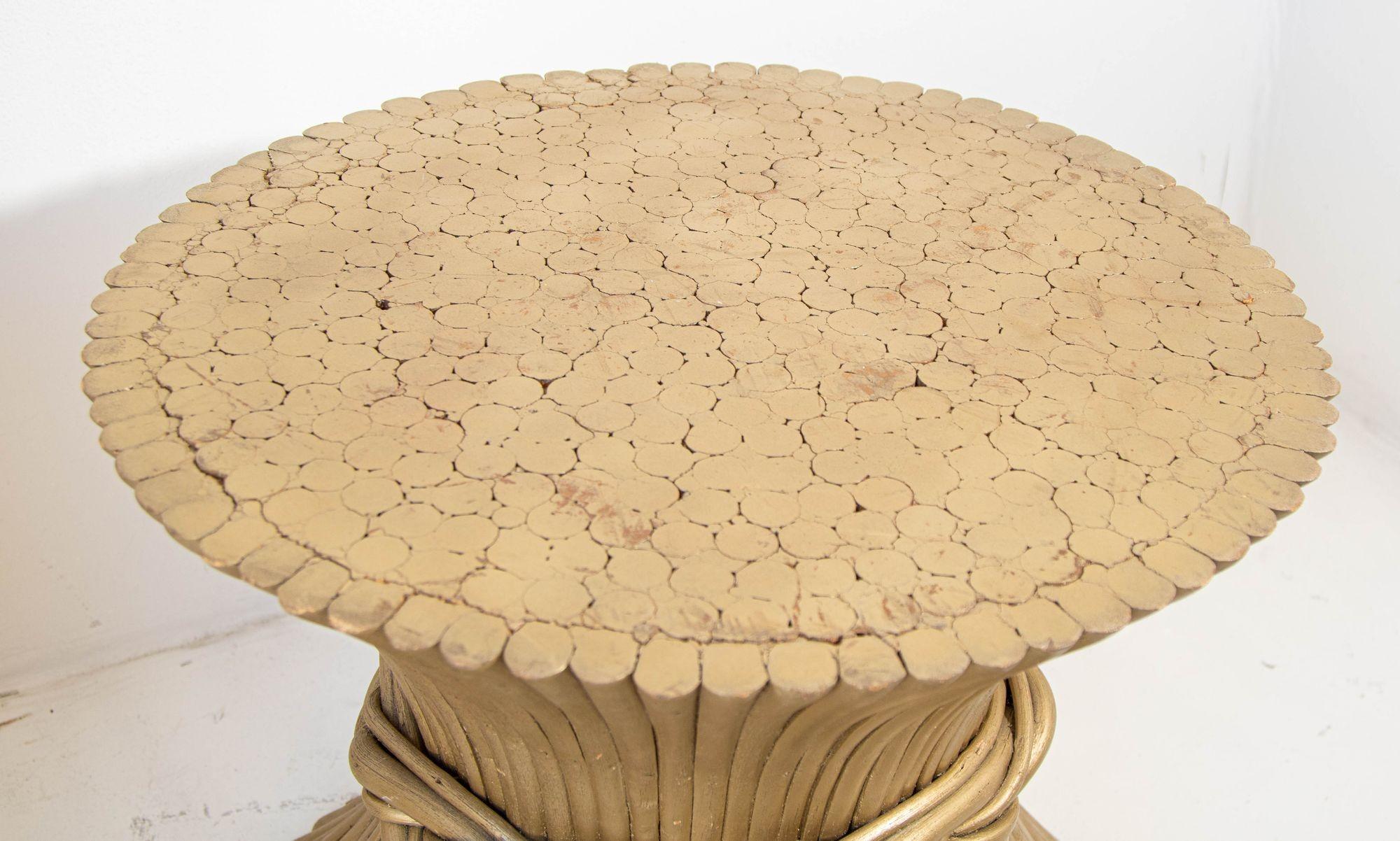 Organic Modern Mcguire Sheaf of Wheat Bamboo Round Side End Coffee Tables a Pair 1970s For Sale