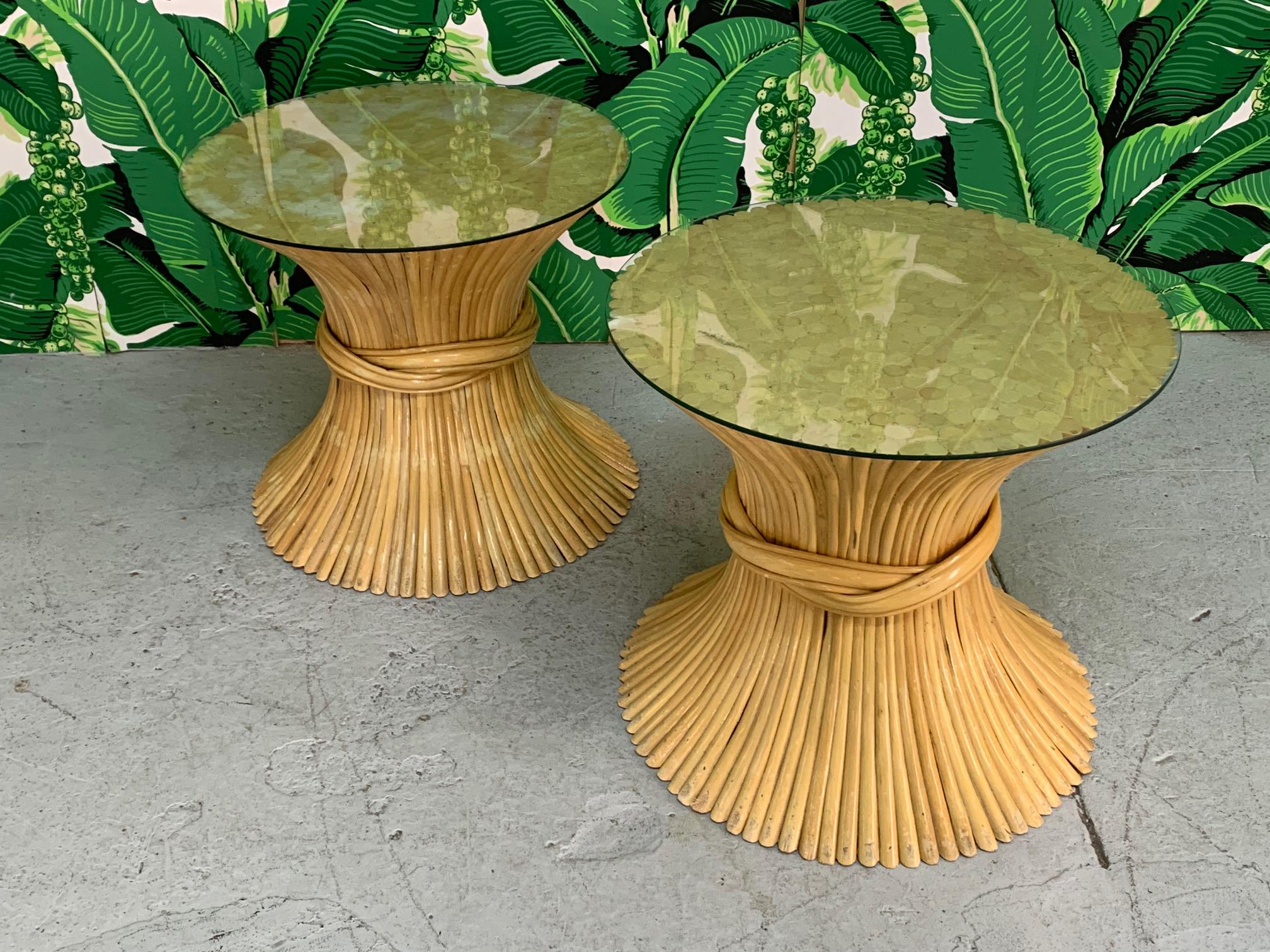 Hollywood Regency McGuire Sheaf of Wheat End Tables, a Pair