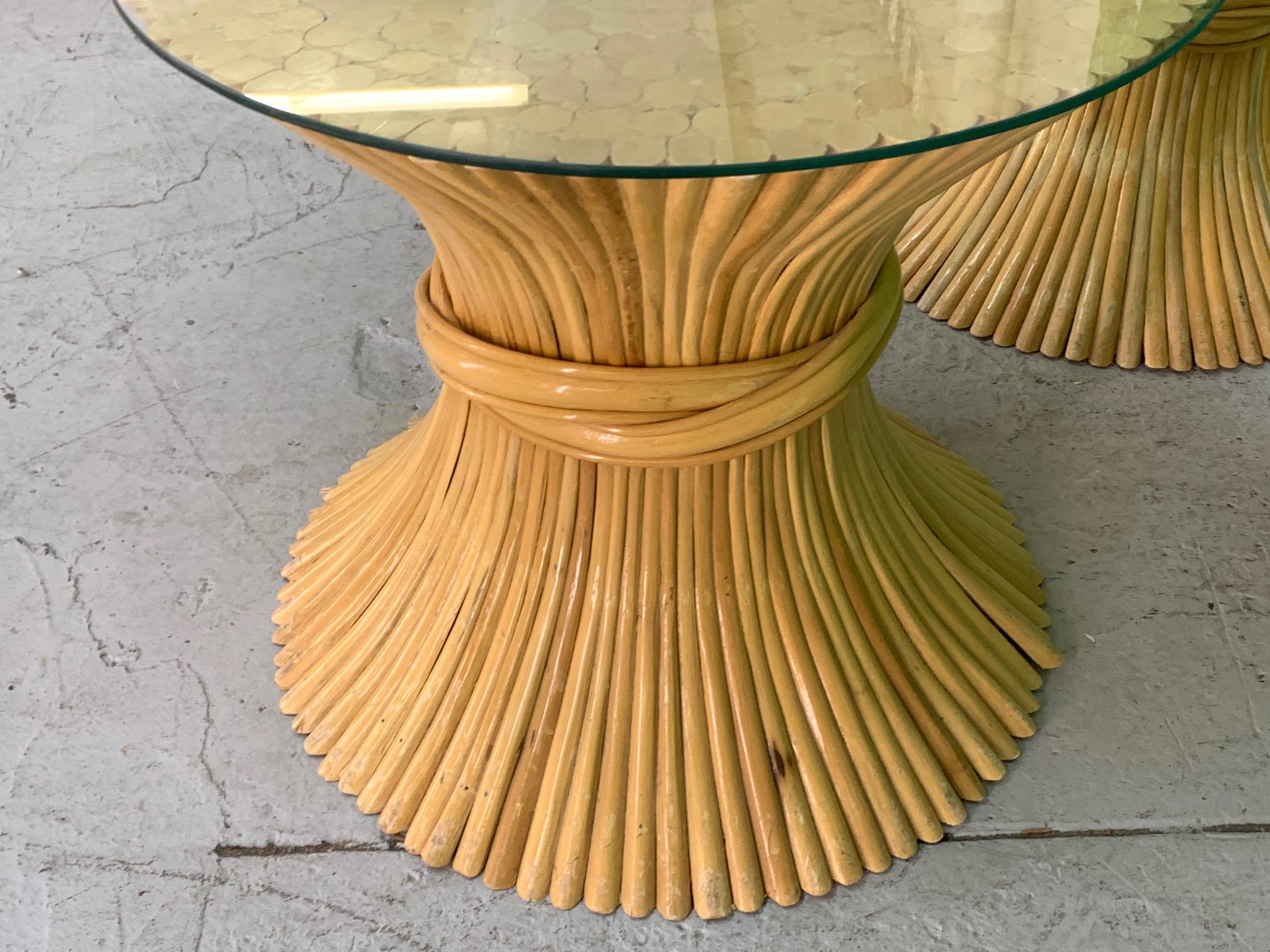 Late 20th Century McGuire Sheaf of Wheat End Tables, a Pair