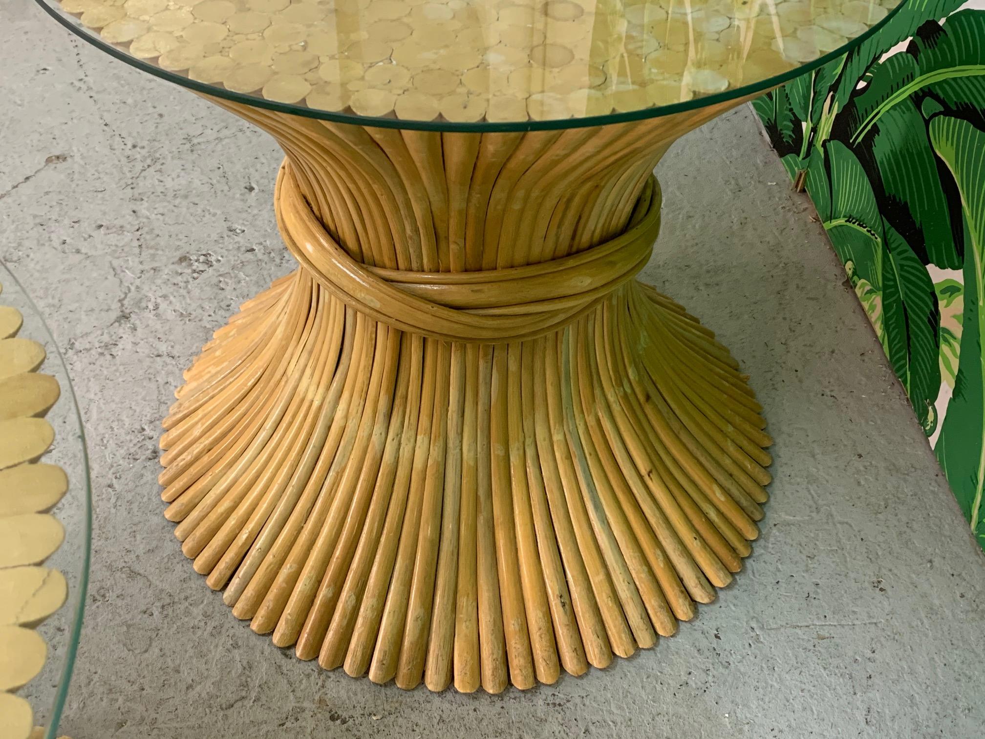 Rattan McGuire Sheaf of Wheat End Tables, a Pair