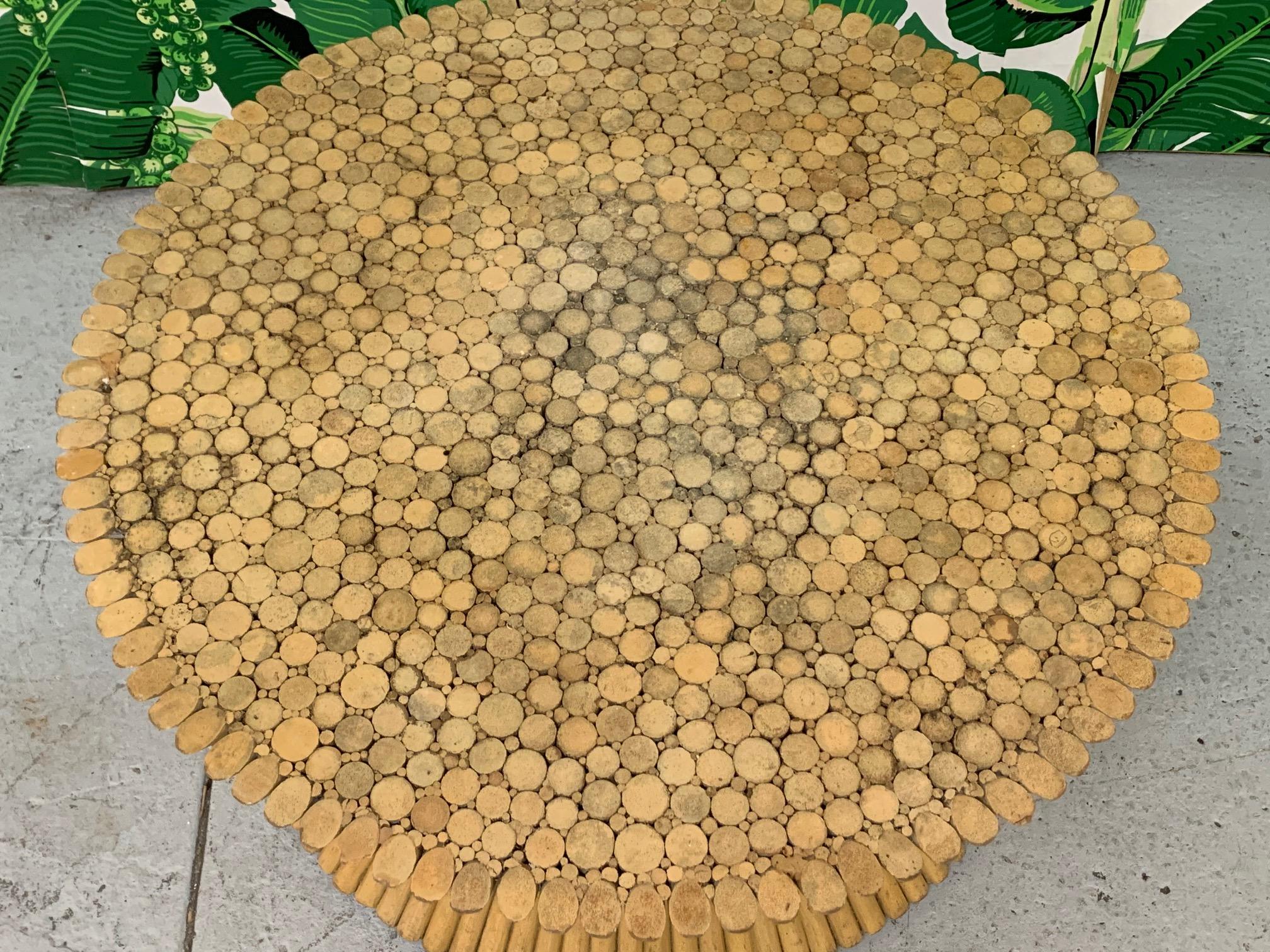 mcguire mid century modern round wheat sheaf rattan coffee table