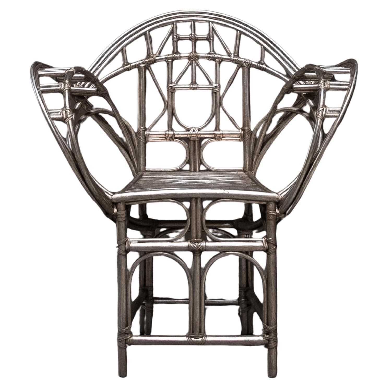 McGuire Silver Leaf Butterfly Arm Chair by Edward Tuttle