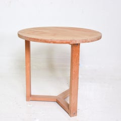 McGuire Simple Teak Round Side Table Triangular Base San Francisco CA, 1990s