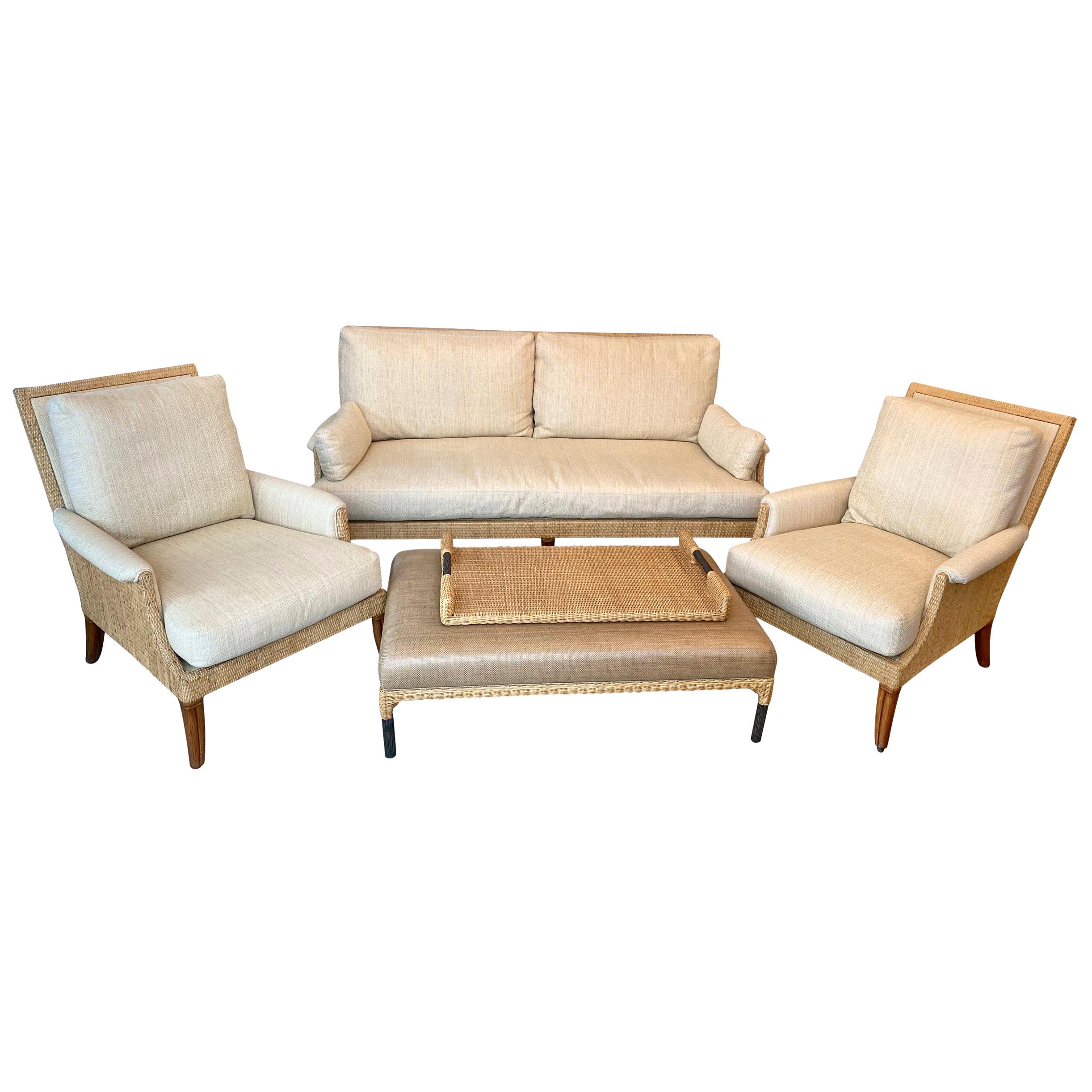 McGuire Sofa, Pair of Chairs, Ottoman, and Tray