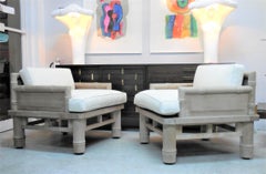 McGuire Solid Naturally Patinated Teak Lounge Chairs