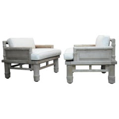 McGuire Solid Naturally Patinated Teak Lounge Chairs