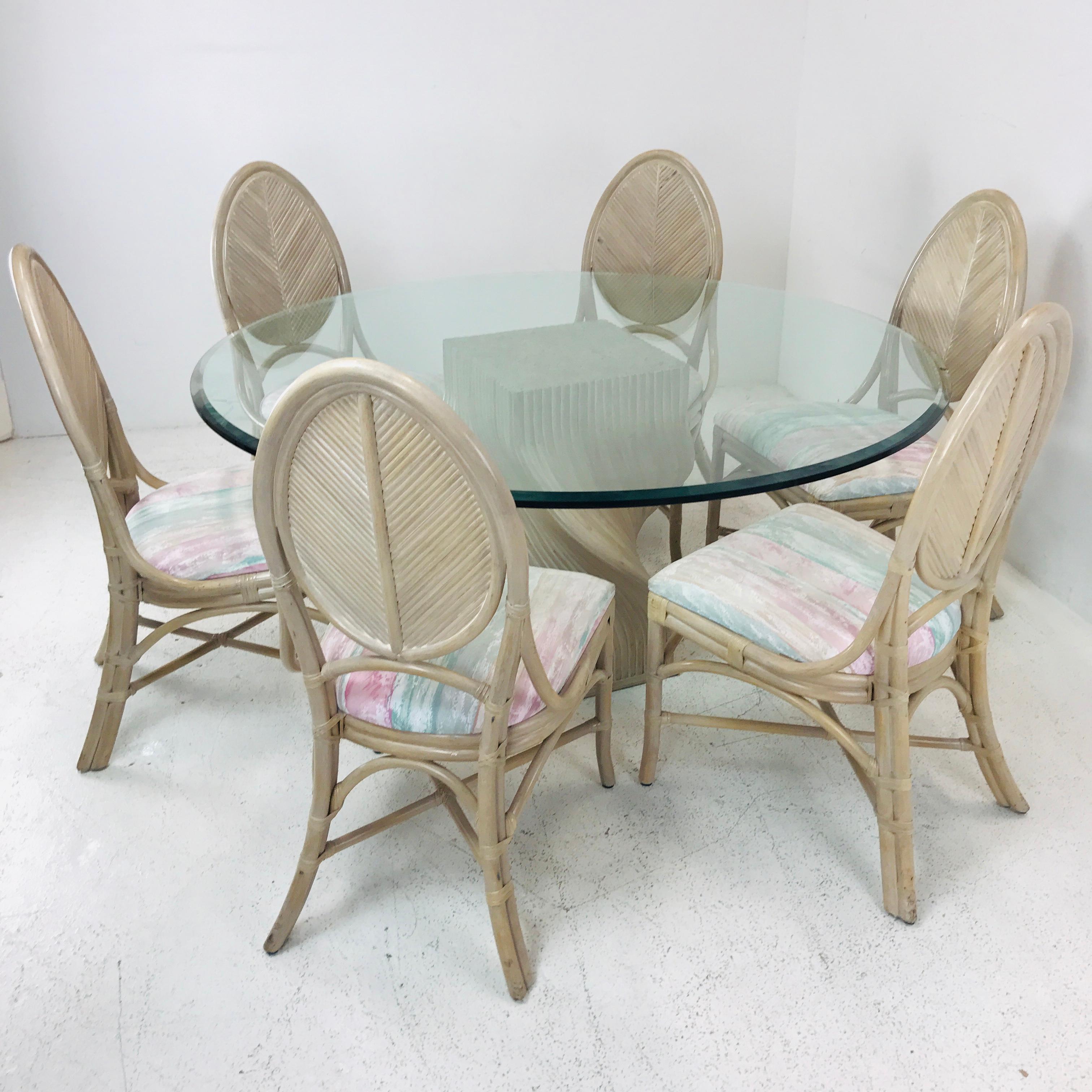 Mid-Century Modern McGuire Split Bamboo Spiral Base Table with Set of 8 Dining Chairs