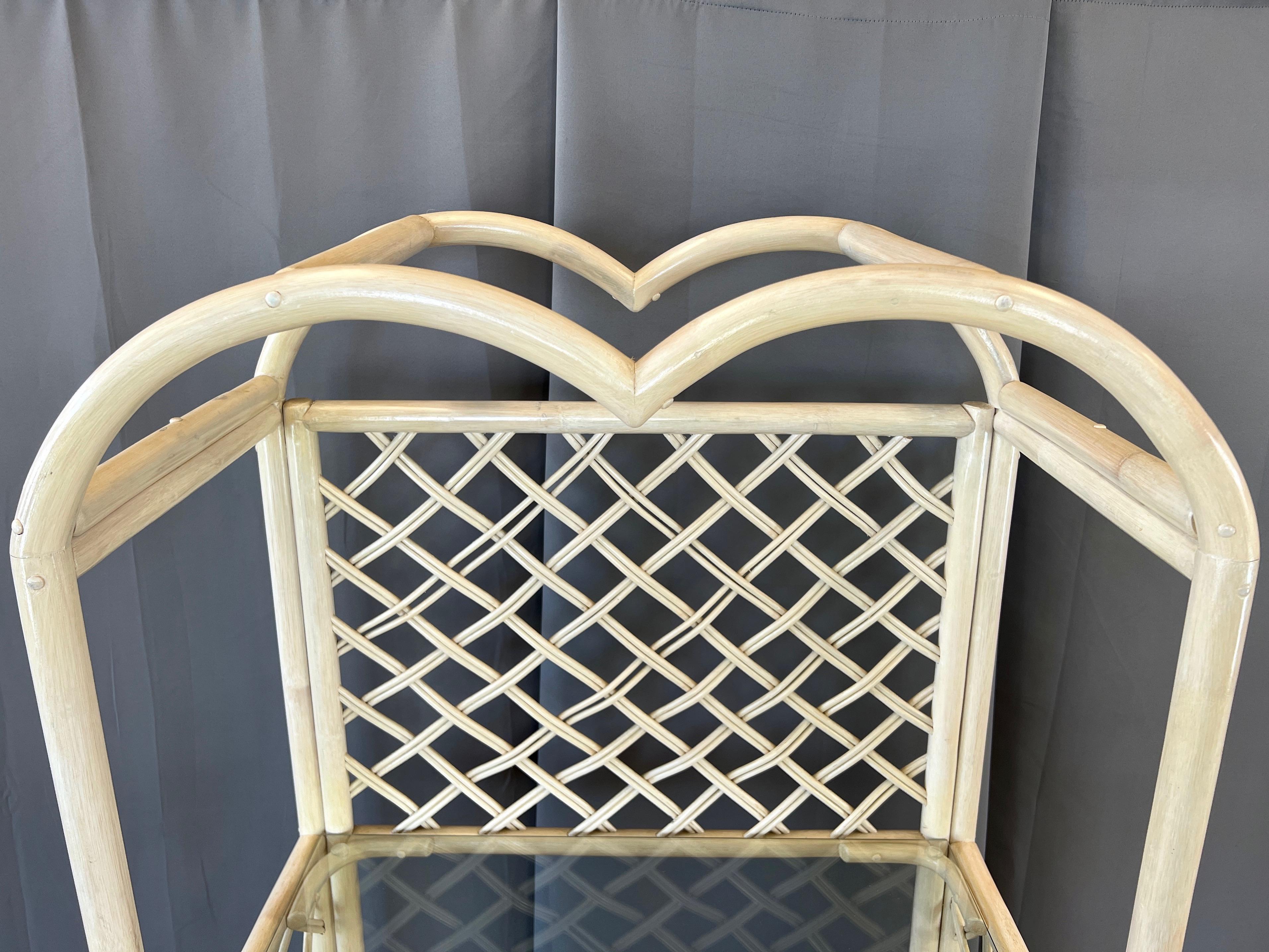 McGuire-Style Arched Cerused Rattan Étagère with Three Glass Shelves, 1970s/80s For Sale 4