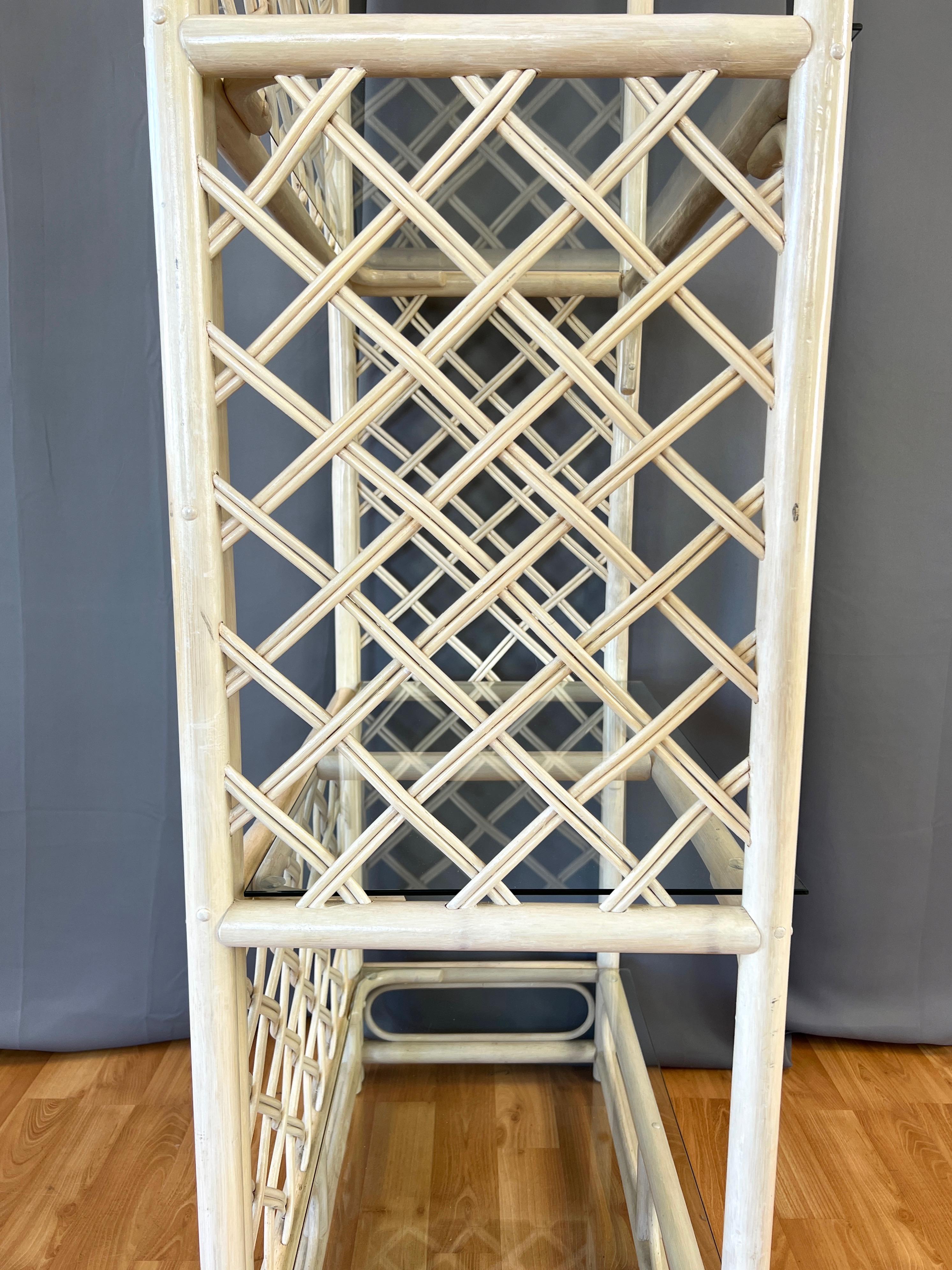 McGuire-Style Arched Cerused Rattan Étagère with Three Glass Shelves, 1970s/80s For Sale 9