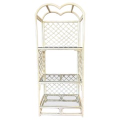McGuire-Style Arched Cerused Rattan Étagère with Three Glass Shelves, 1970s/80s
