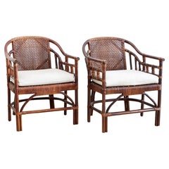 Vintage McGuire Style Bamboo Barrel Back Lounge Chairs