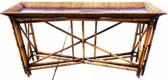 McGuire Style Bamboo Coconut Console Table Huge 6 foot