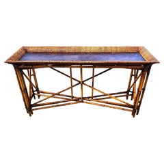 McGuire Style Bamboo Coconut Console Table Huge 6 foot