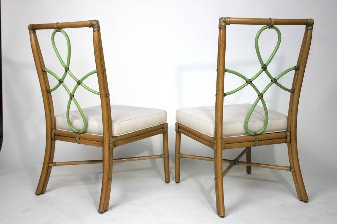 Unknown McGuire Bamboo Pair of Side Chairs Diamond Ribbon Back For Sale