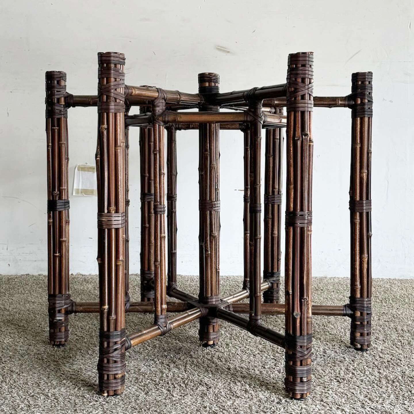 McGuire Style Boho Chic Bamboo Rattan Dining Table Base In Good Condition For Sale In Delray Beach, FL