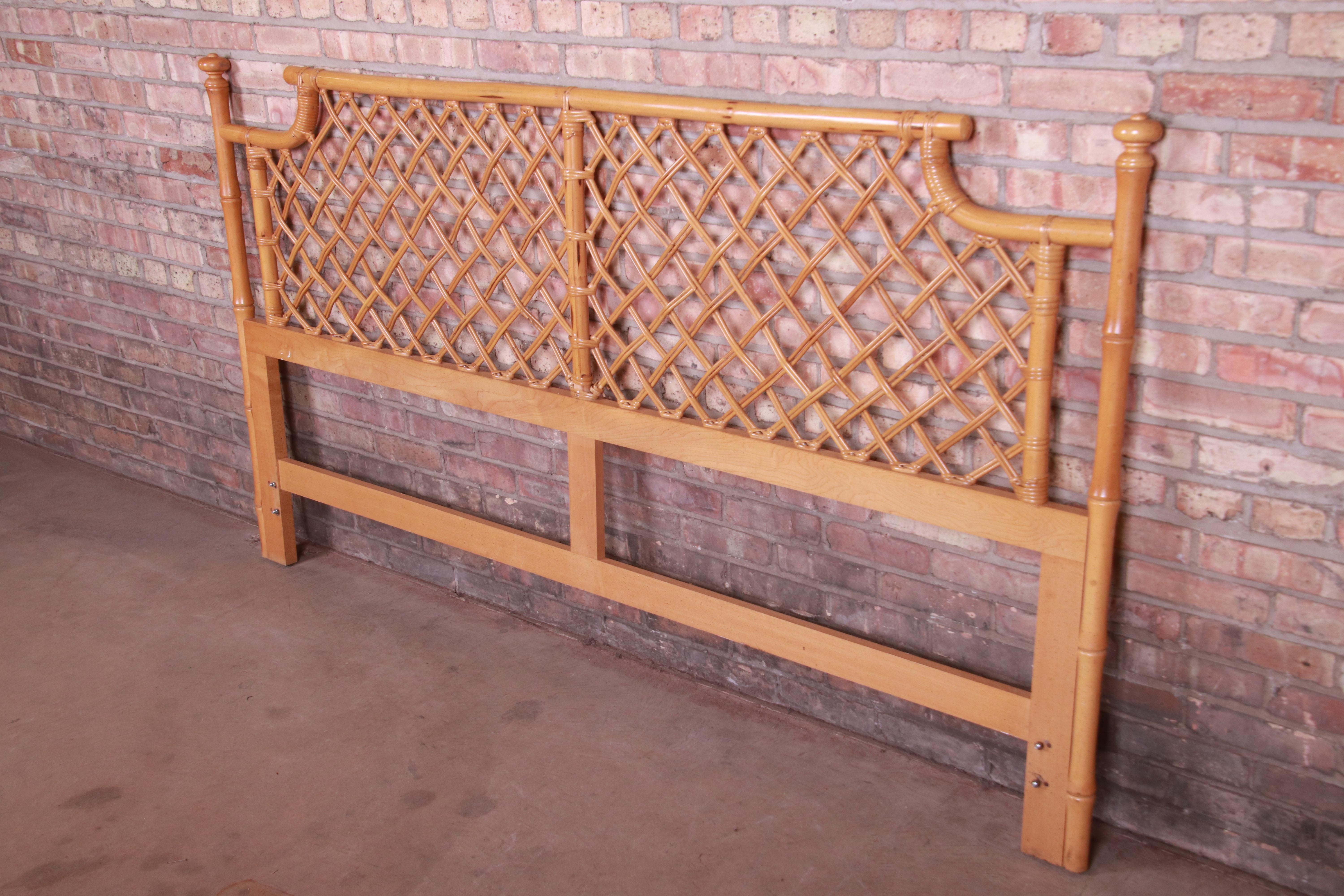Mid-Century Modern McGuire Style Hollywood Regency Faux Bamboo and Rattan King Size Headboard