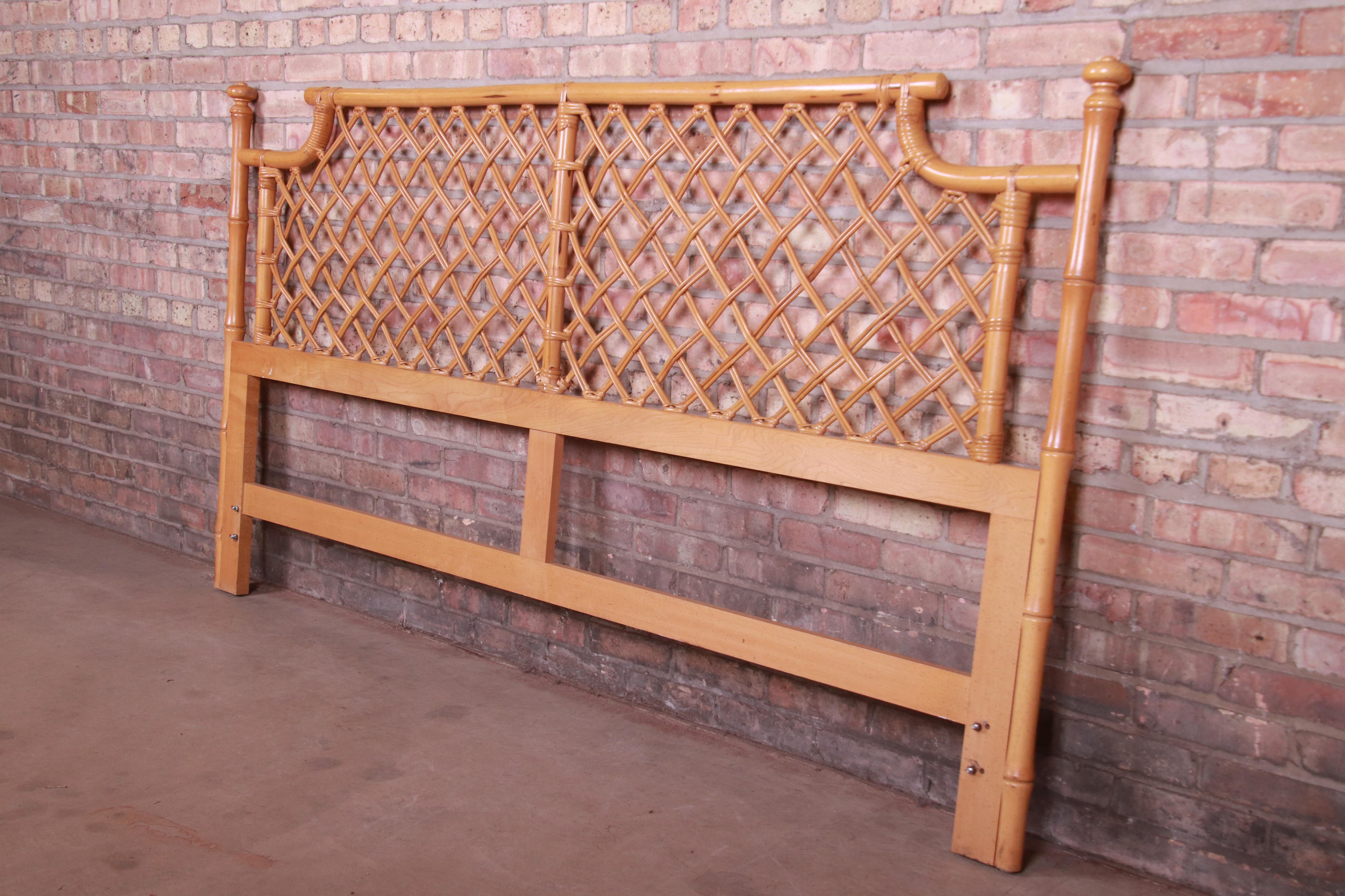 McGuire Style Hollywood Regency Faux Bamboo and Rattan King Size Headboard In Good Condition In South Bend, IN