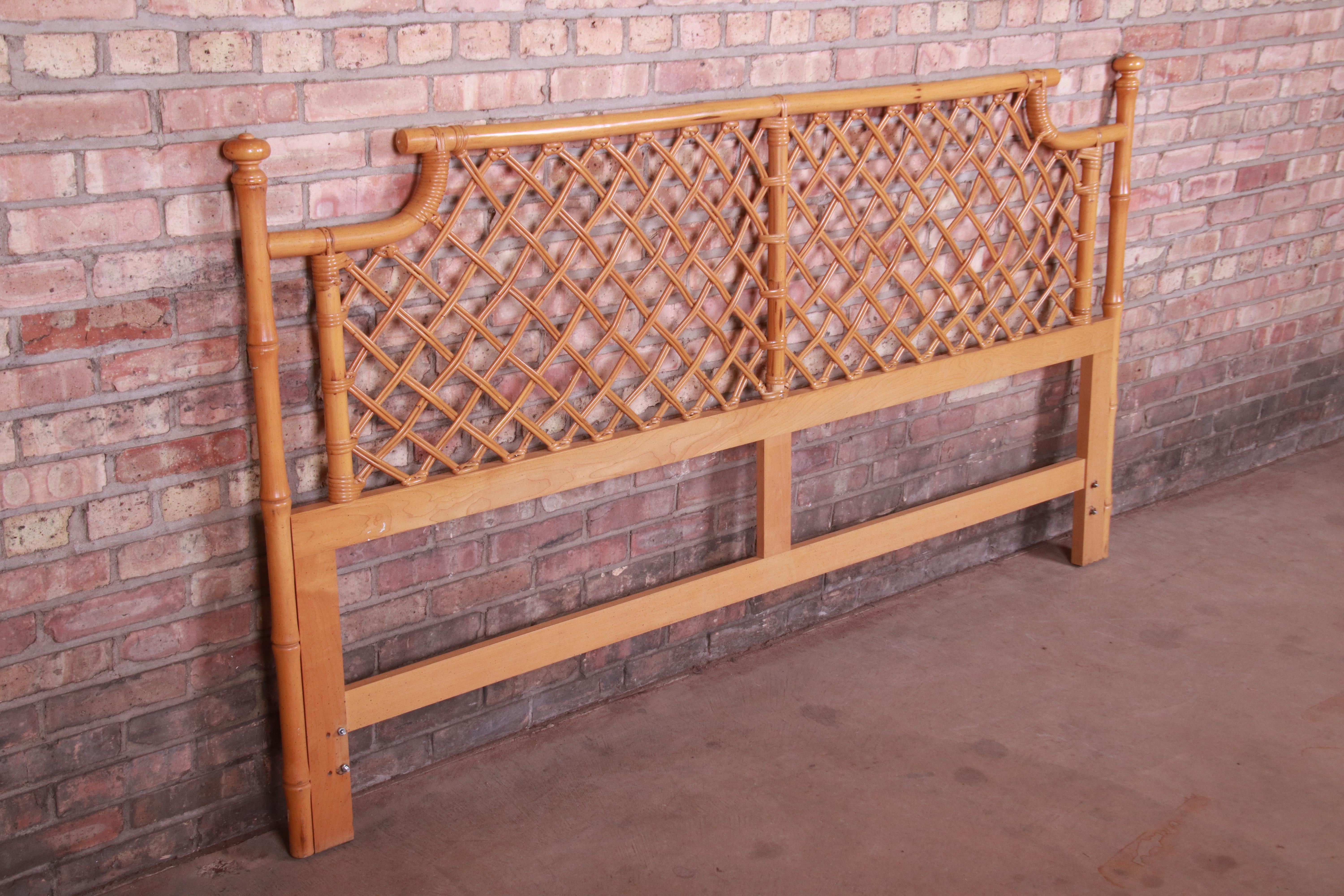 20th Century McGuire Style Hollywood Regency Faux Bamboo and Rattan King Size Headboard
