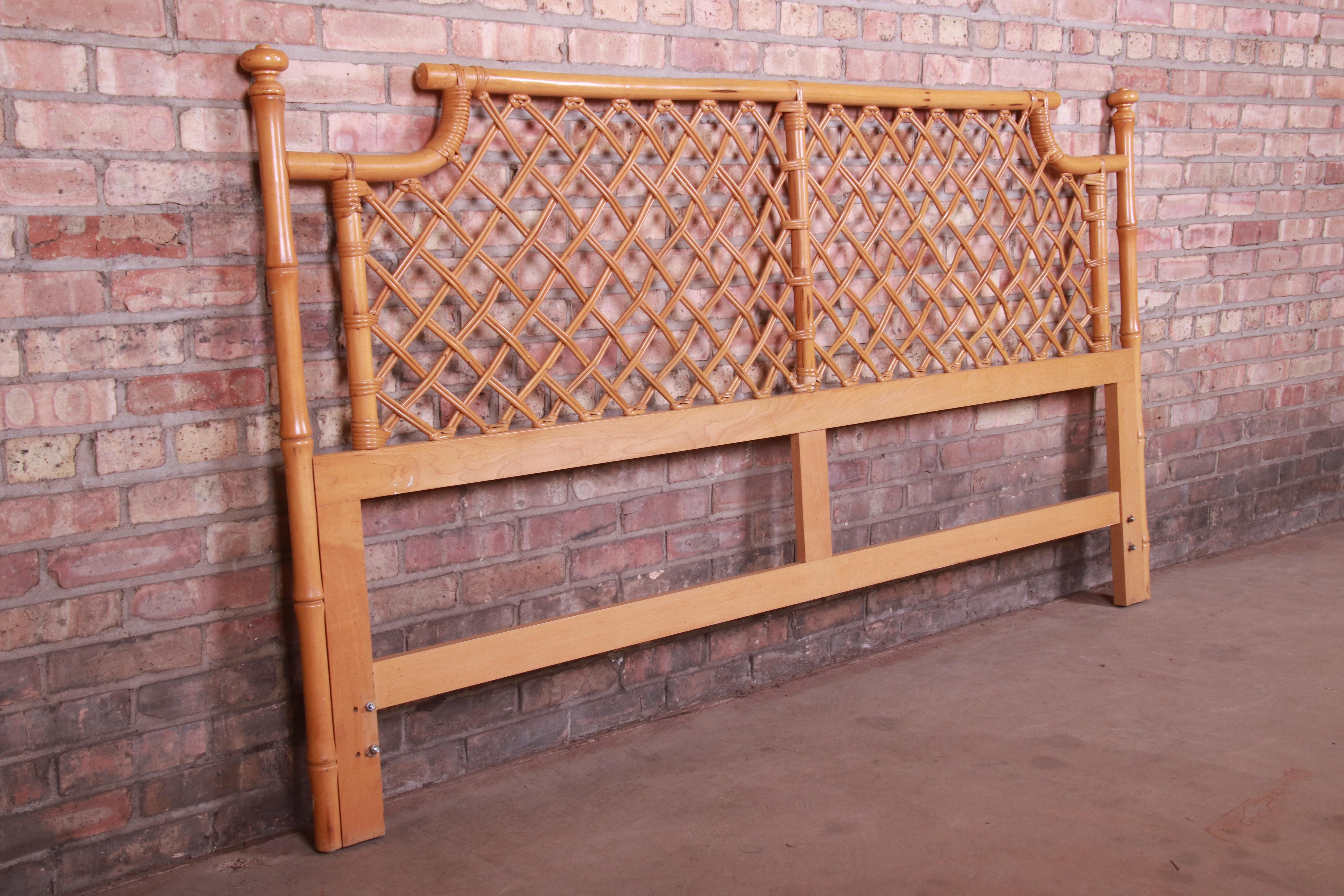 McGuire Style Hollywood Regency Faux Bamboo and Rattan King Size Headboard 1