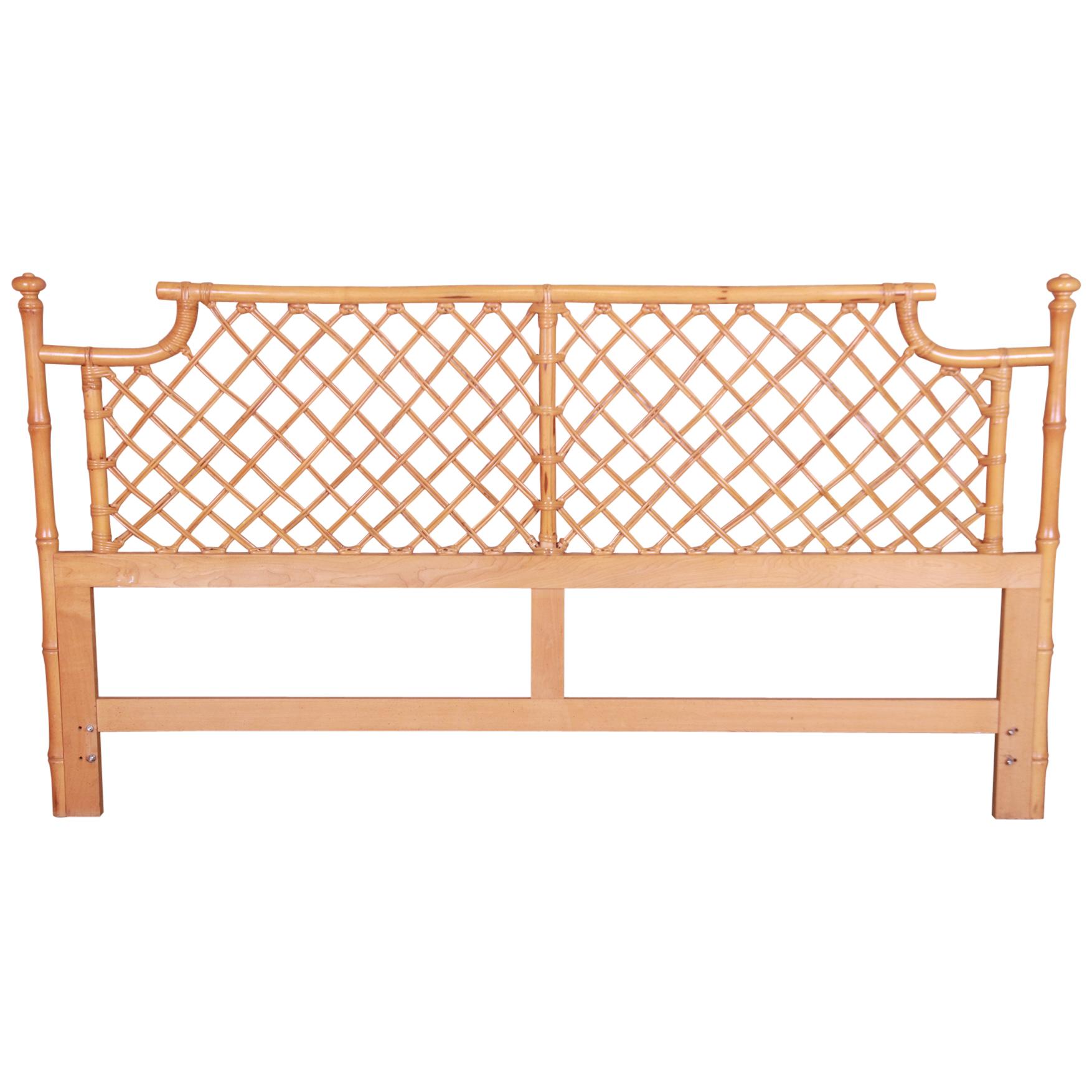 McGuire Style Hollywood Regency Faux Bamboo and Rattan King Size Headboard