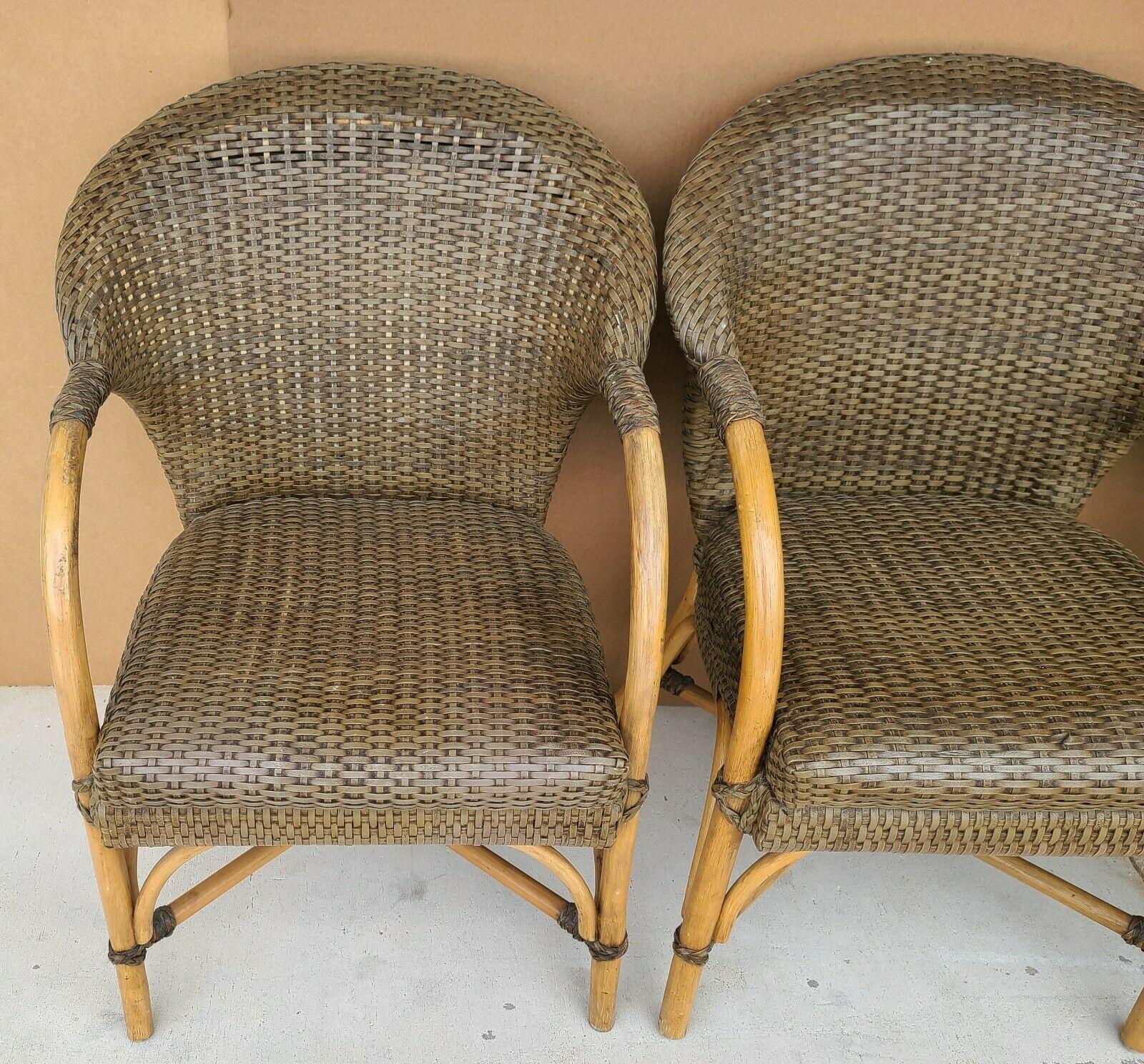 McGuire Style Laced Leather Bentwood Bamboo Rattan Dining Armchairs 4