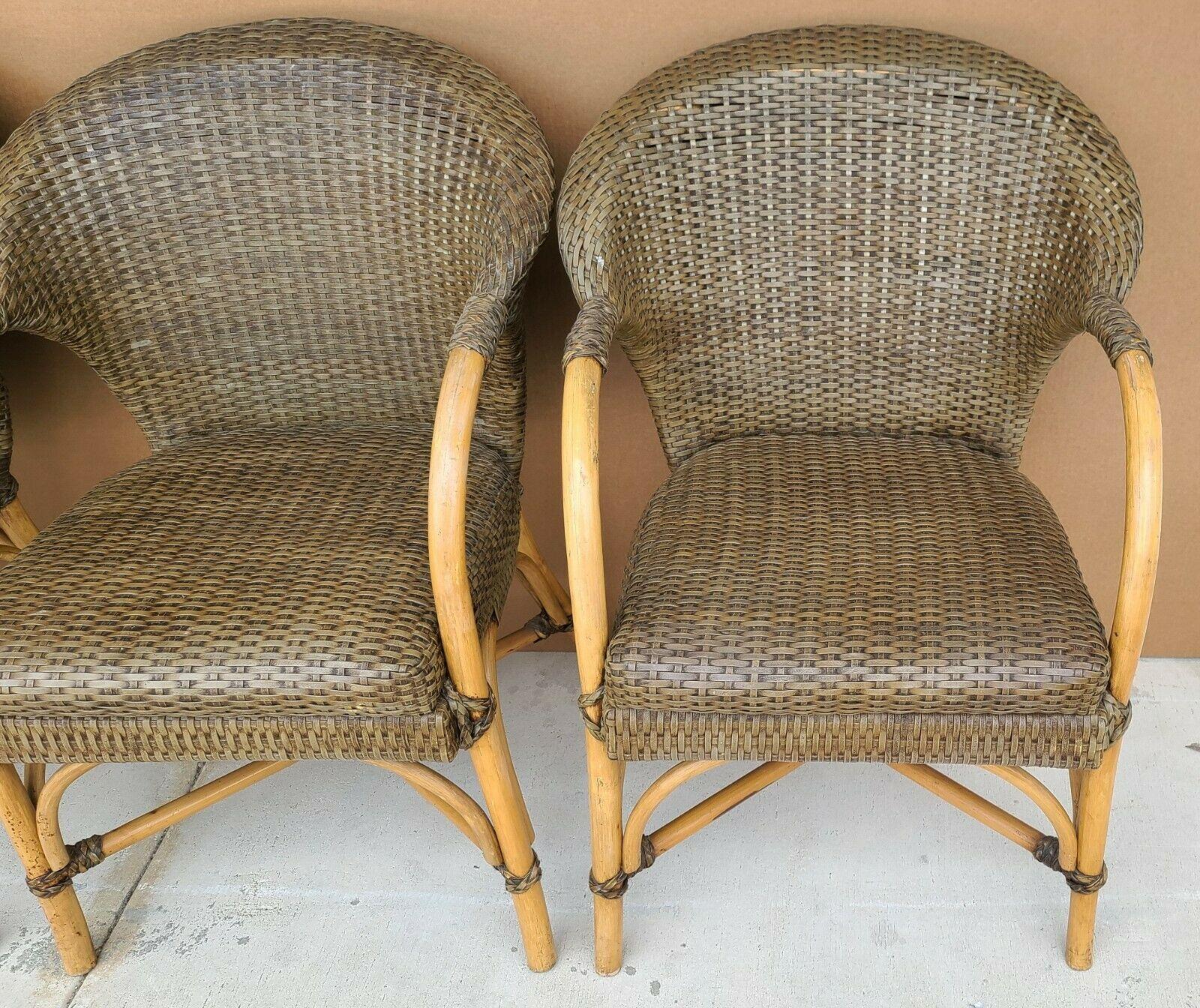 McGuire Style Laced Leather Bentwood Bamboo Rattan Dining Armchairs 2