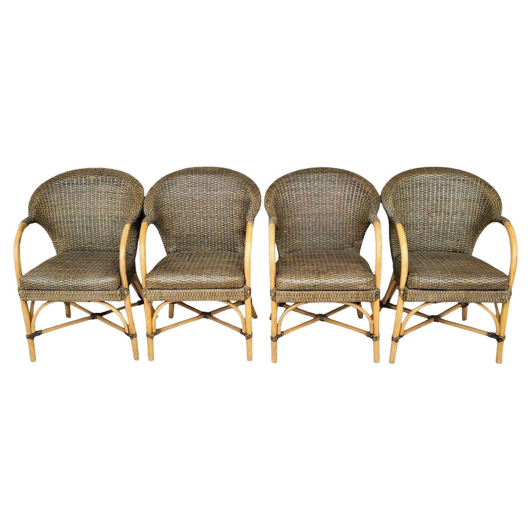 McGuire Style Laced Leather Bentwood Bamboo Rattan Dining Armchairs