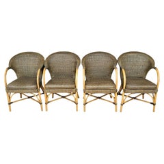 Used McGuire Style Laced Leather Bentwood Bamboo Rattan Dining Armchairs