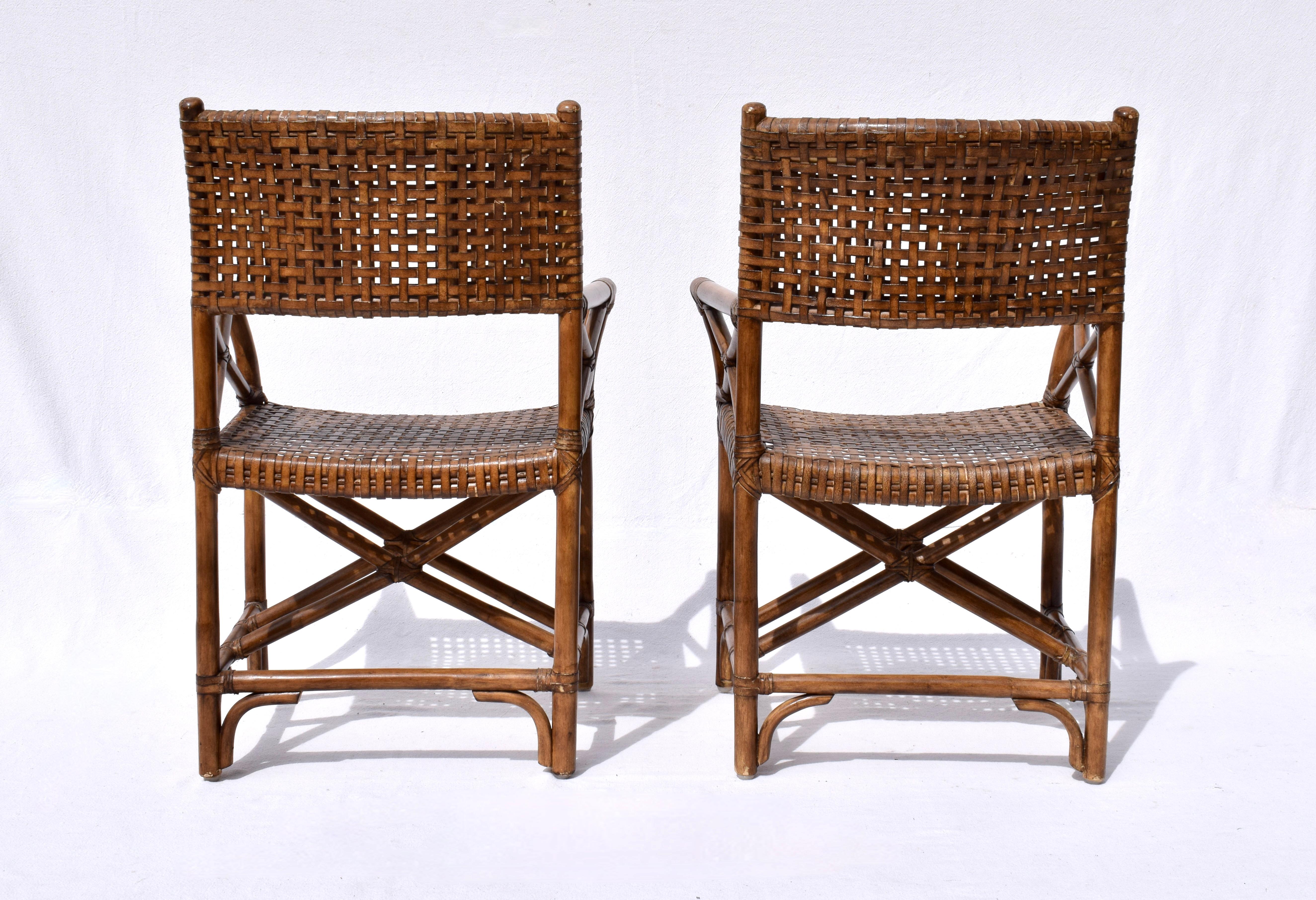 McGuire Style Laced Leather Rawhide Rattan Dining Chairs For Sale 1