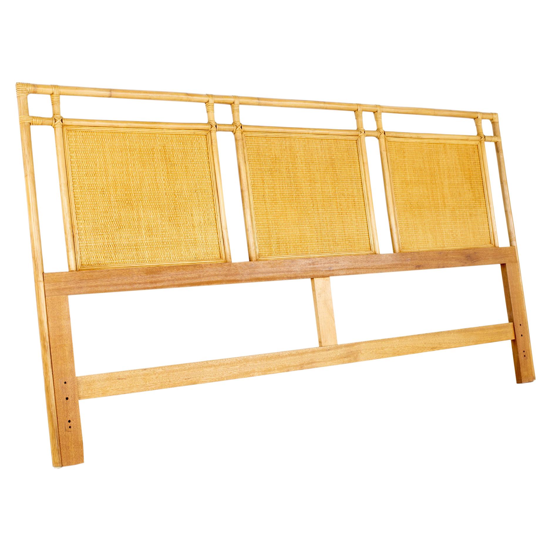 McGuire Style Mid Century Bamboo and Rattan Blonde King Headboard