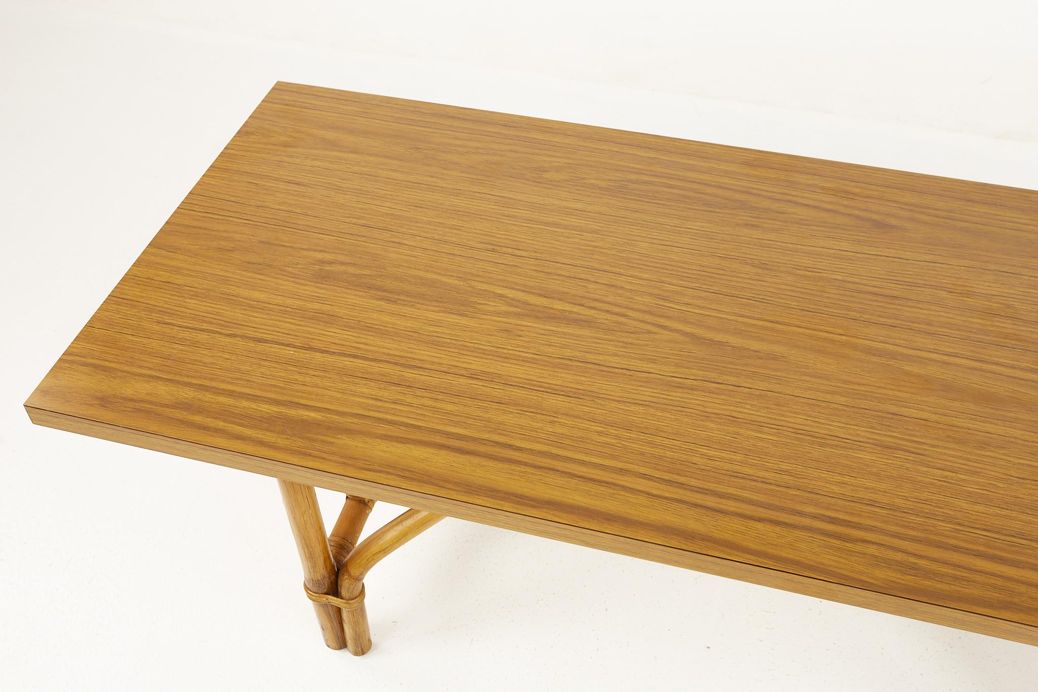 Late 20th Century McGuire Style Mid Century Bamboo and Rattan Formica Top Coffee Table
