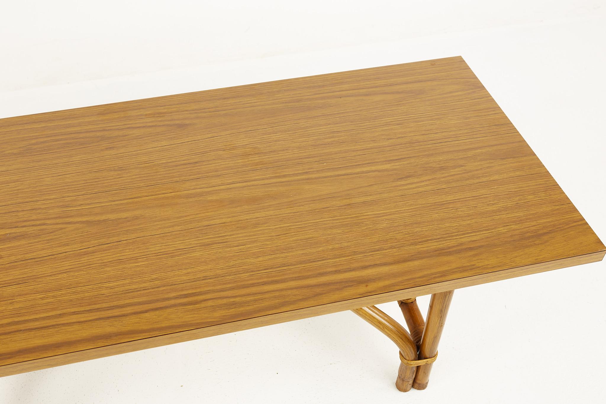 McGuire Style Mid Century Bamboo and Rattan Formica Top Coffee Table 2