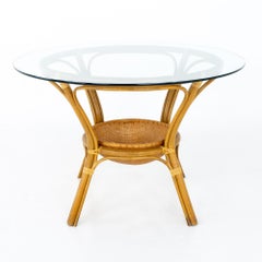 McGuire Style Mid Century Bamboo Rattan and Glass Dining Table