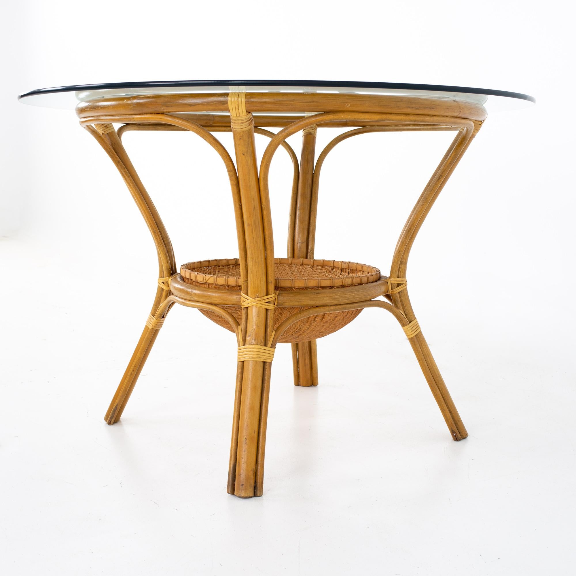 McGuire Style Mid Century Bamboo Rattan and Glass Dining Table In Good Condition In Countryside, IL