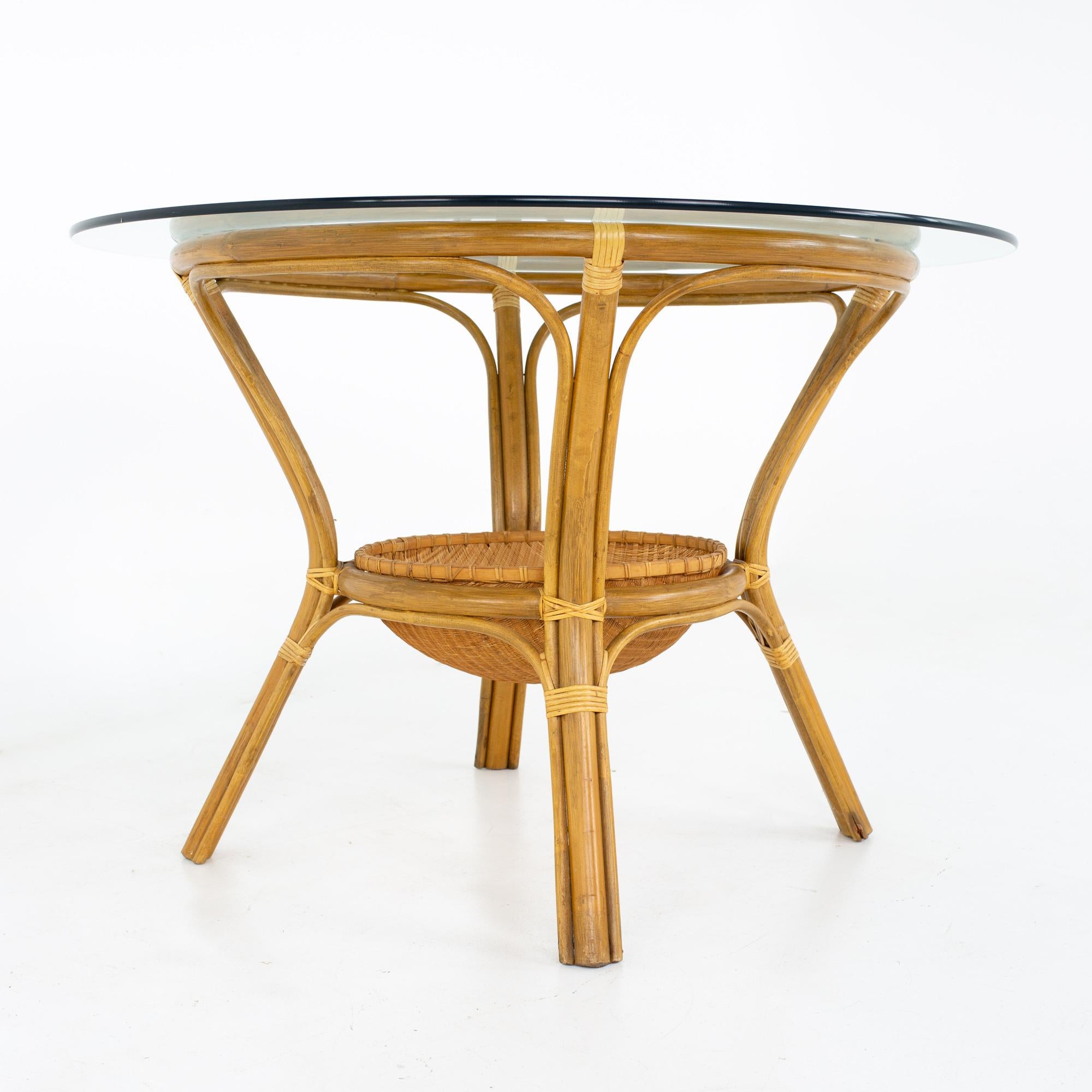 Late 20th Century McGuire Style Mid Century Bamboo Rattan and Glass Dining Table